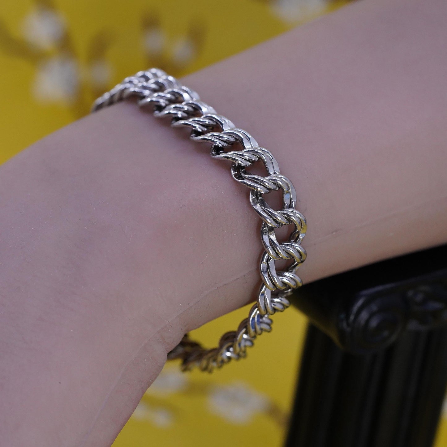 7.5", VTG JB Jacoby Bender Sterling silver double curb bracelet 925 charm chain