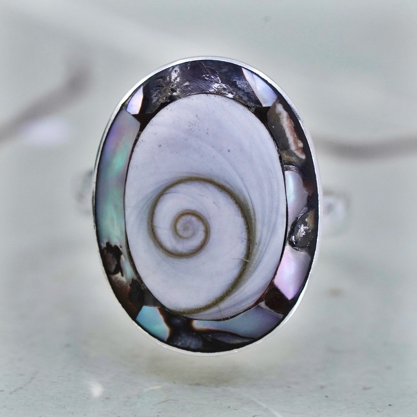 Size 7, Vintage sterling silver ring, handmade 925 band shiva eye snail shell