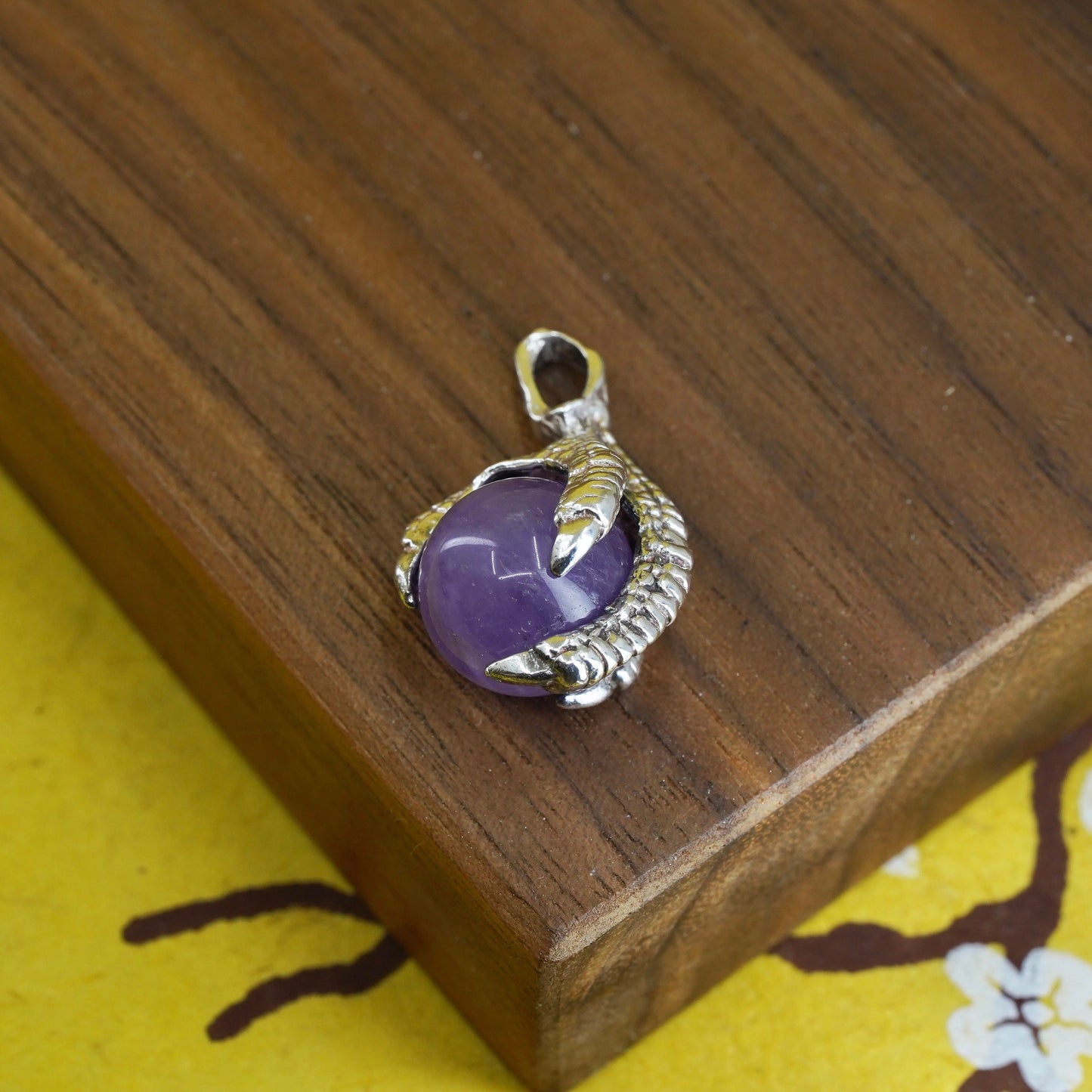 Sterling silver handmade pendant, solid 925 dragon claw pendant with amethyst