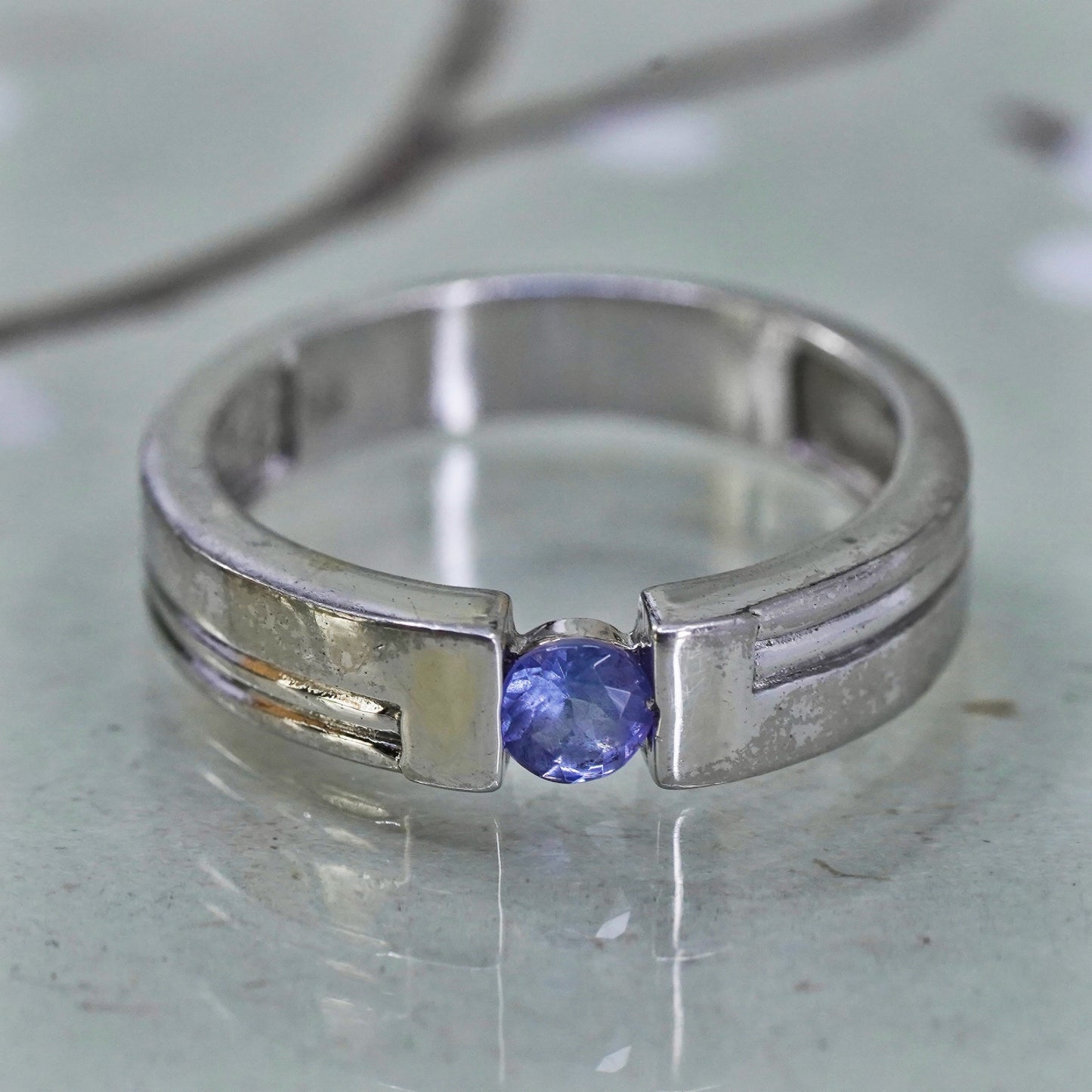 Size 7, vintage Sterling silver handmade cocktail ring, 925 band with amethyst