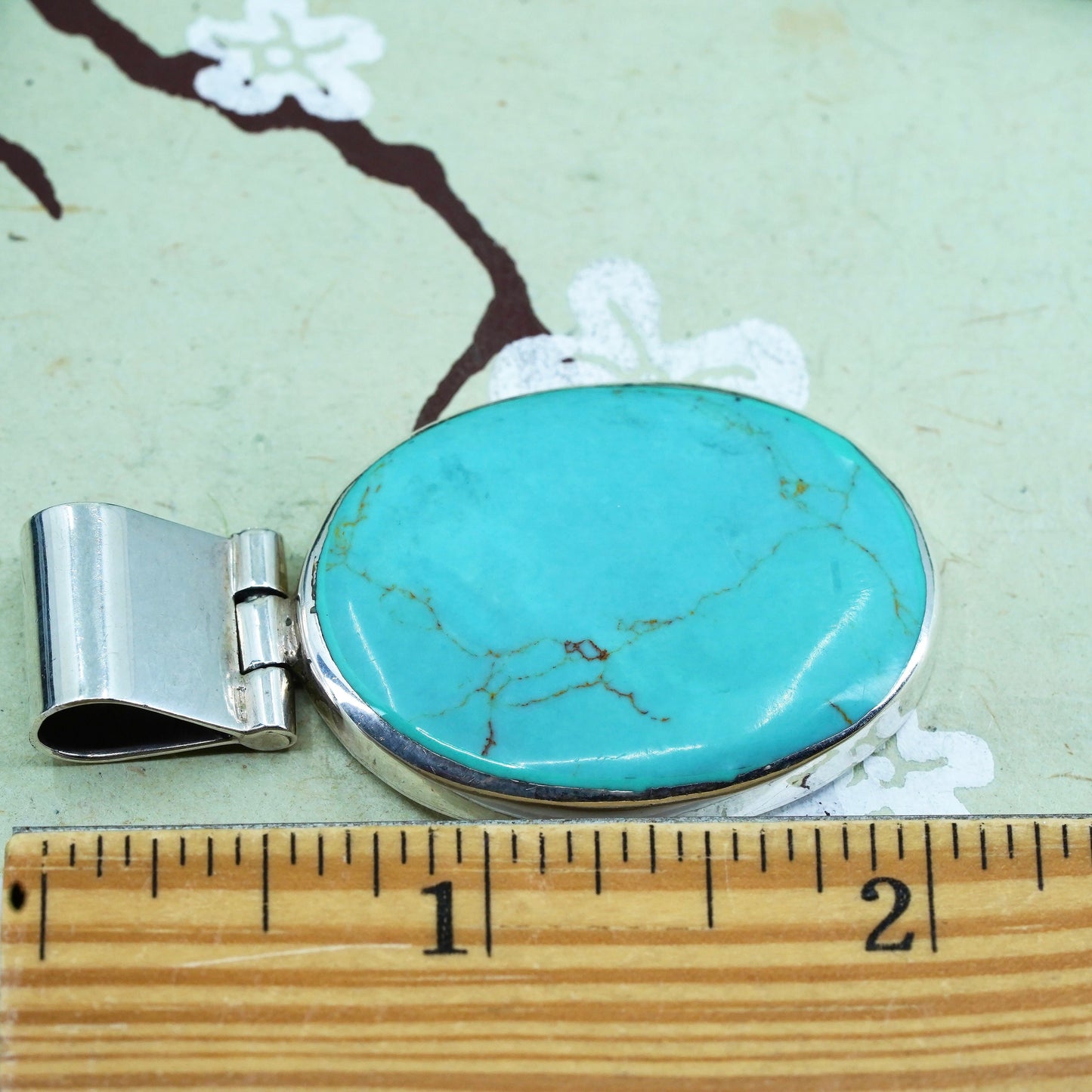 sterling silver handmade pendant, 925 Mexico pendant with huge oval turquoise
