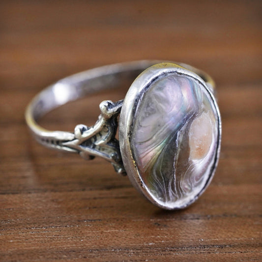 Size 11, VTG southwestern Sterling Silver 925 Domed Abalone Blister pearl Ring