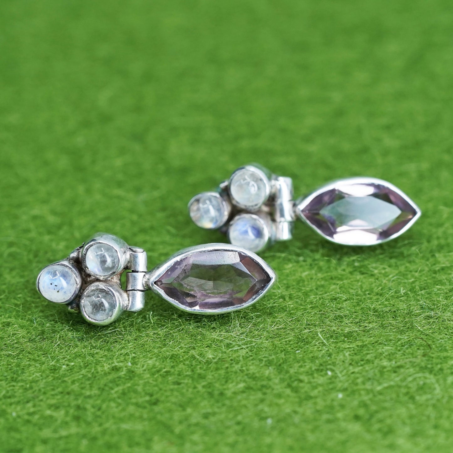 Vintage Sterling 925 silver handmade earrings with amethyst and moonstone
