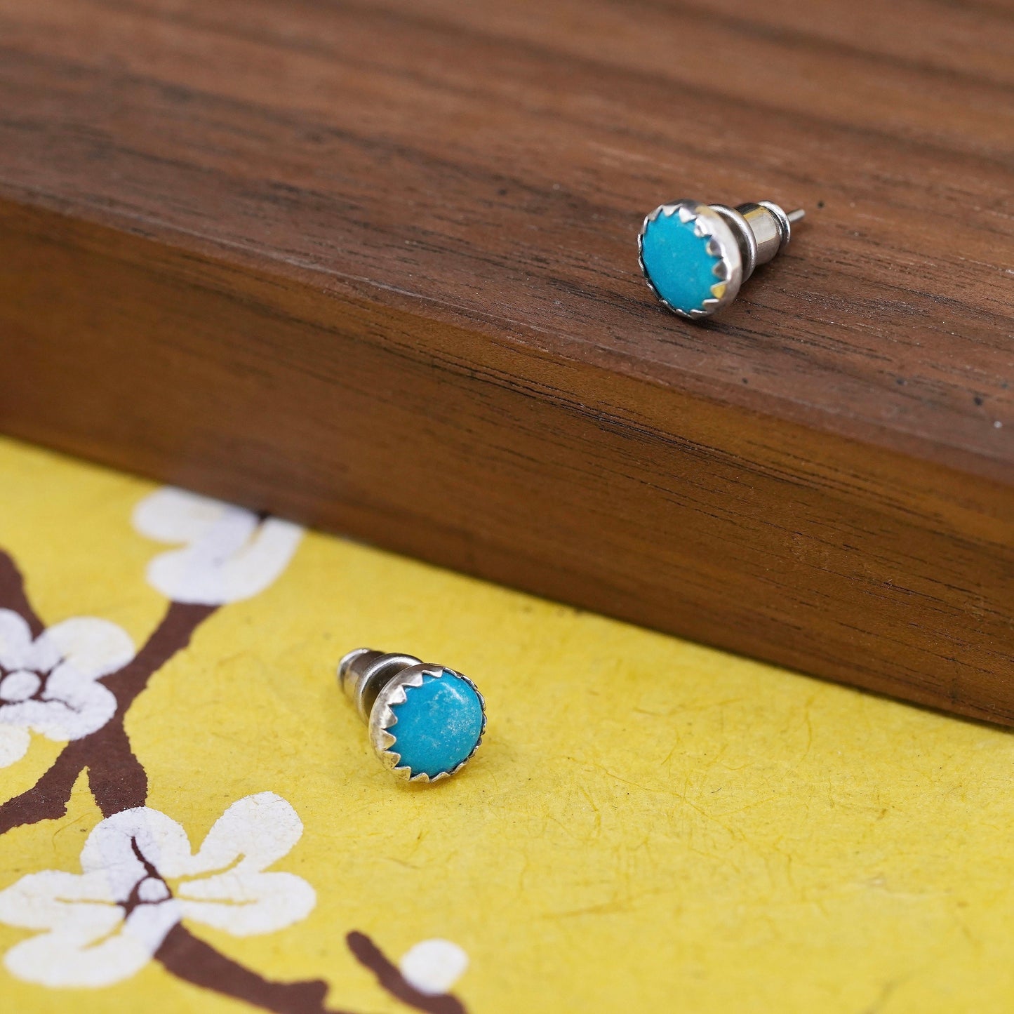 southwestern Sterling Silver Native American Earrings, 925 studs with turquoise