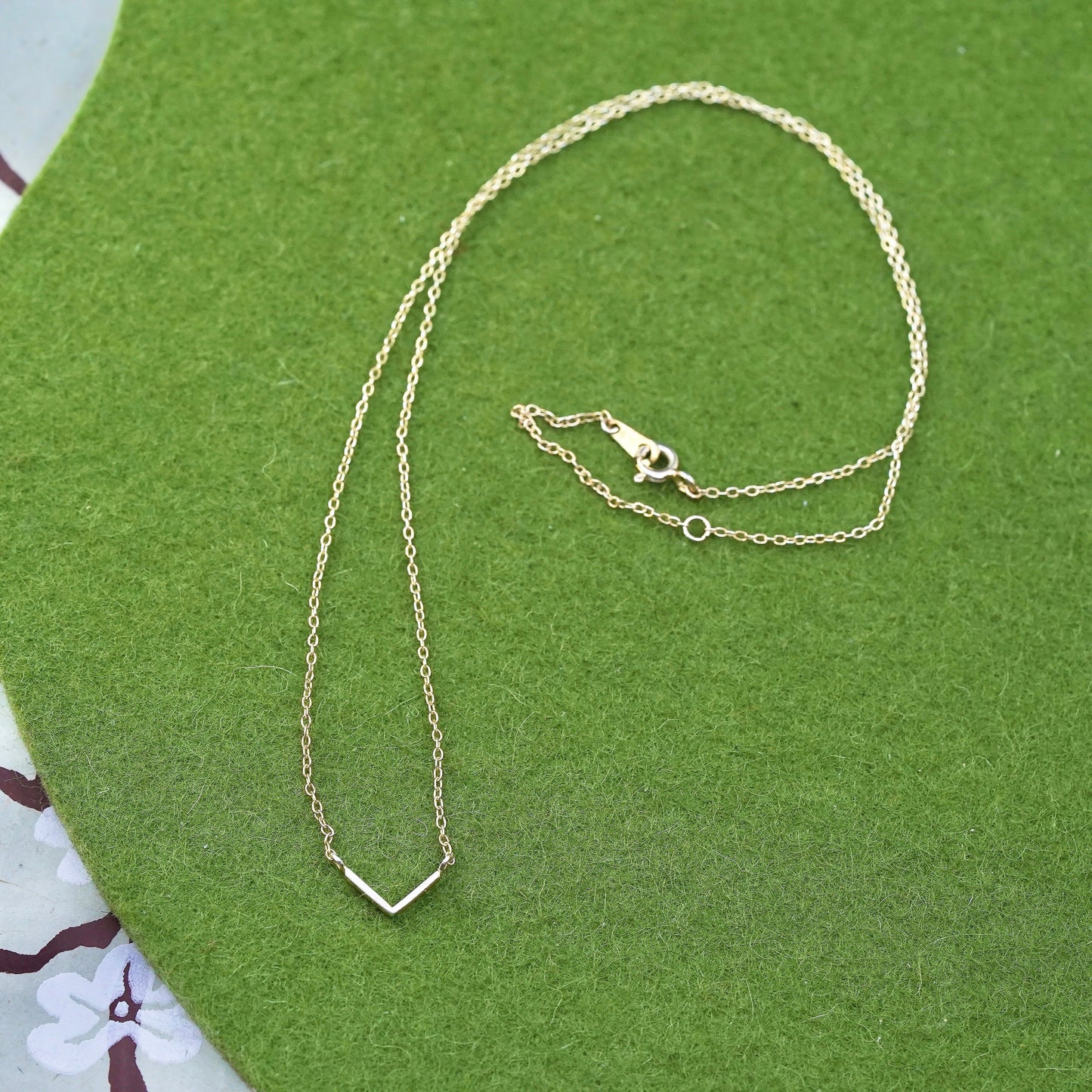 16+2”, vermeil gold over sterling silver circle chain necklace with V pendant