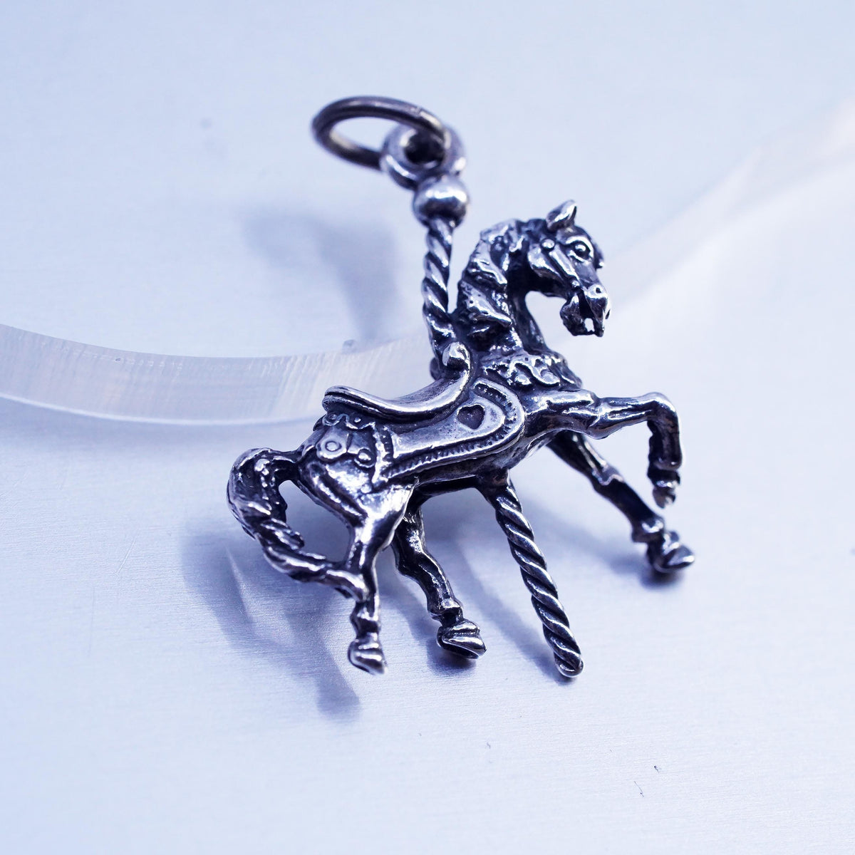 VTG Sterling Silver 925 Carousel Horse Charm Pendant, Merry Go Amusement Park