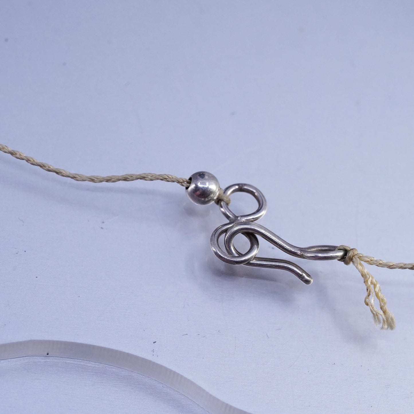 16" Vintage Sterling 925 silver necklace with 8mm freshwater Pearl linen thread