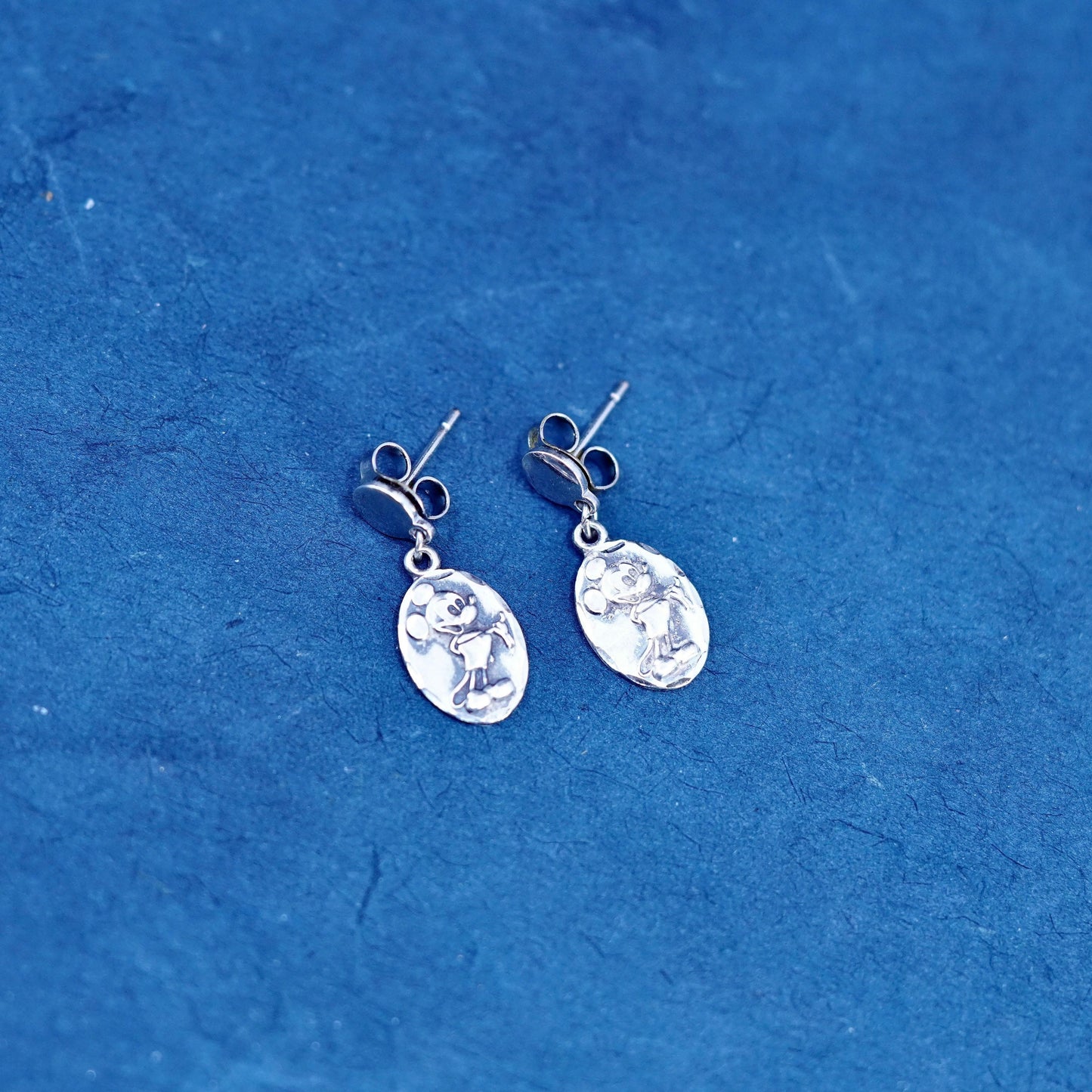 vtg disney Sterling Silver handmade Earrings. 925 disc embossed Mickey Mouse