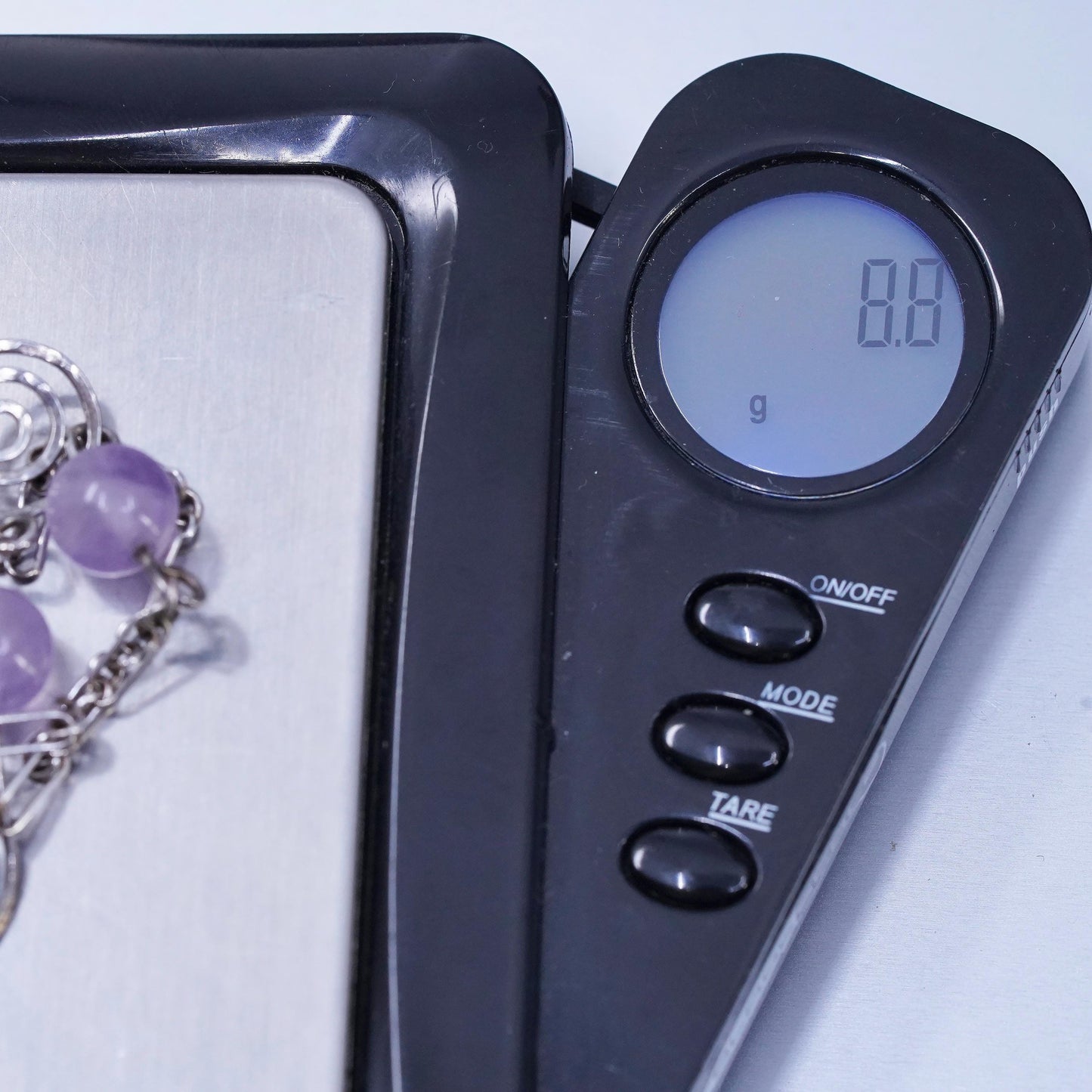 16", vintage Sterling 925 silver elongated chain necklace with amethyst beads