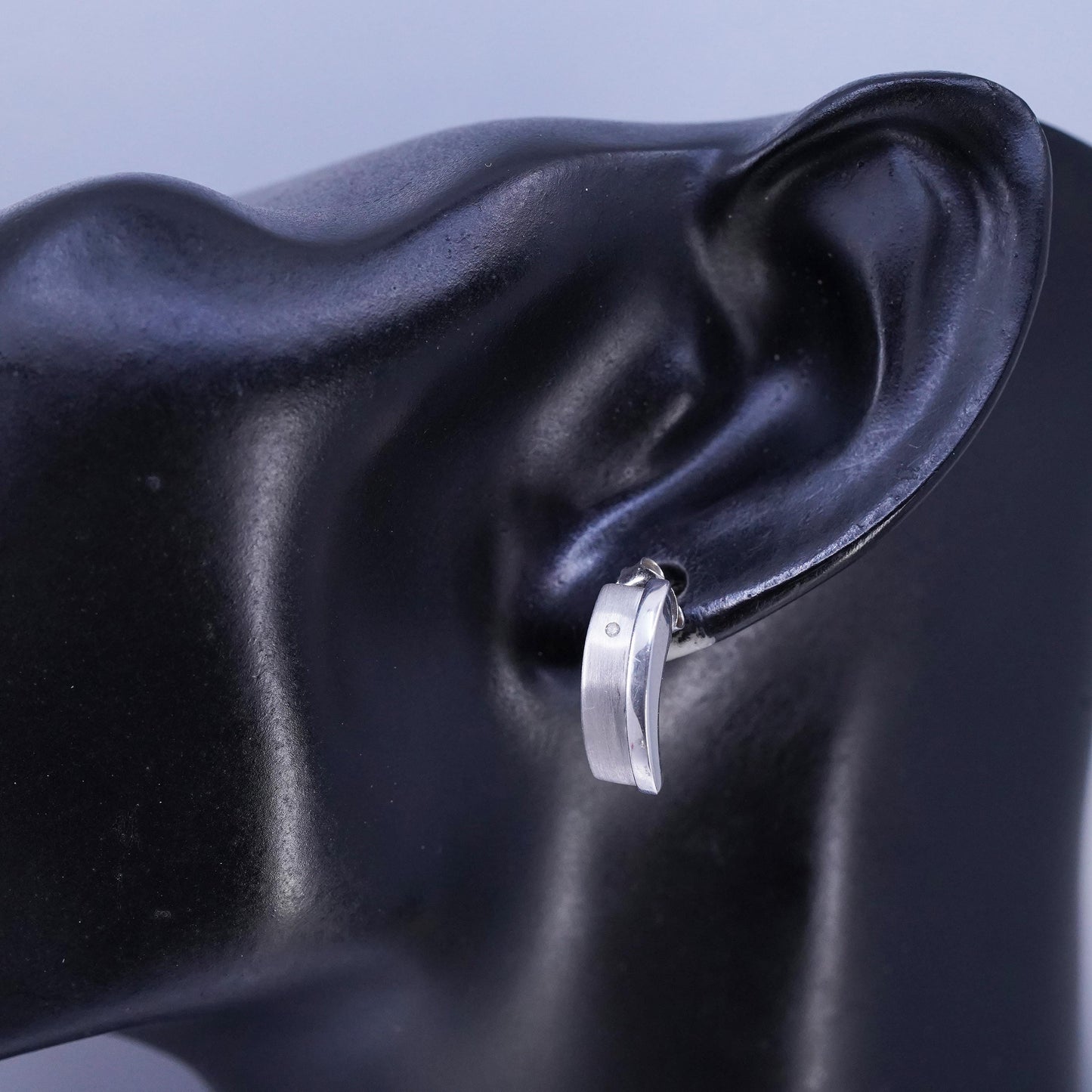 Vintage modern GHA Sterling 925 silver earrings, studs with diamond inlay