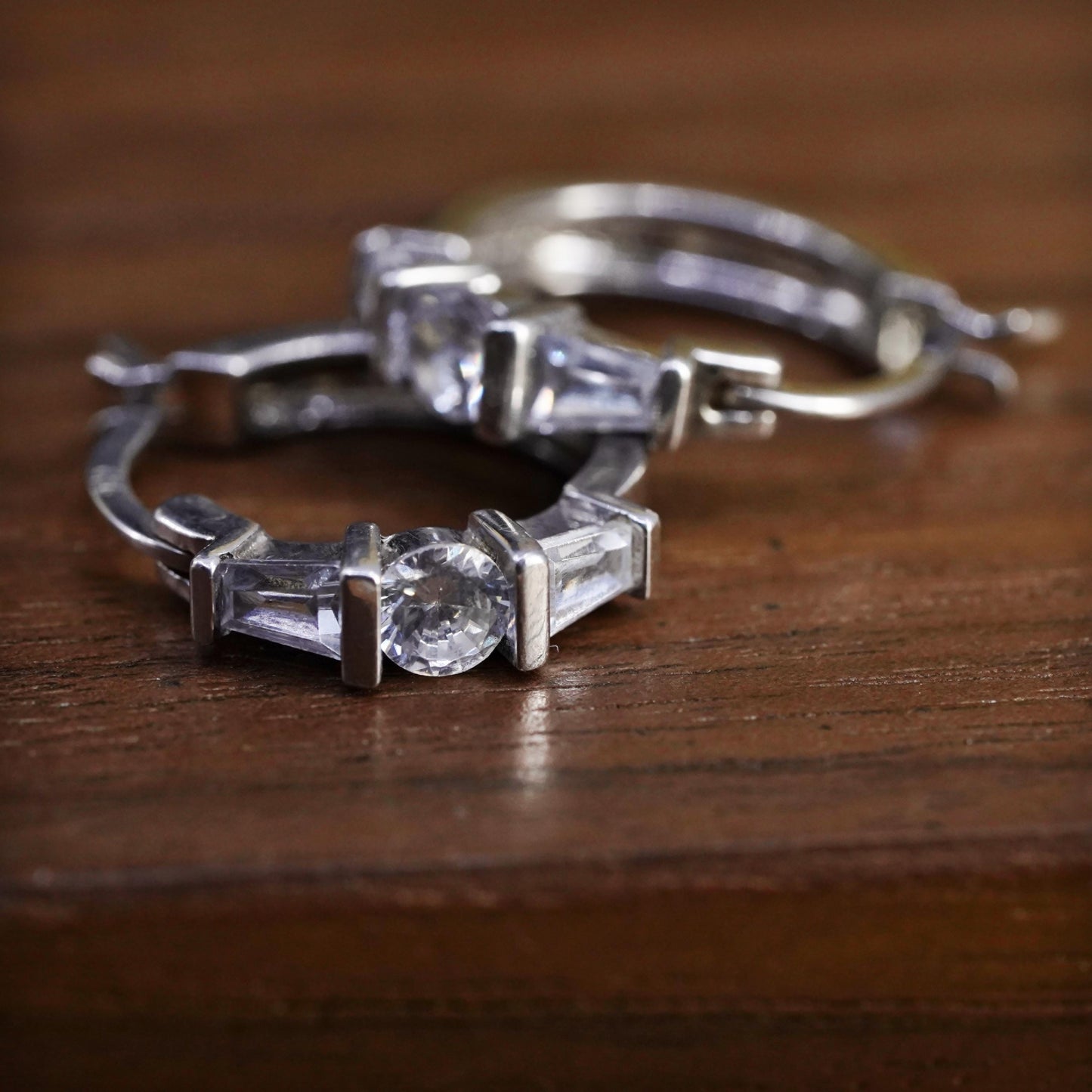 0.5", vintage Sterling silver handmade earrings, 925 hoops with Cz