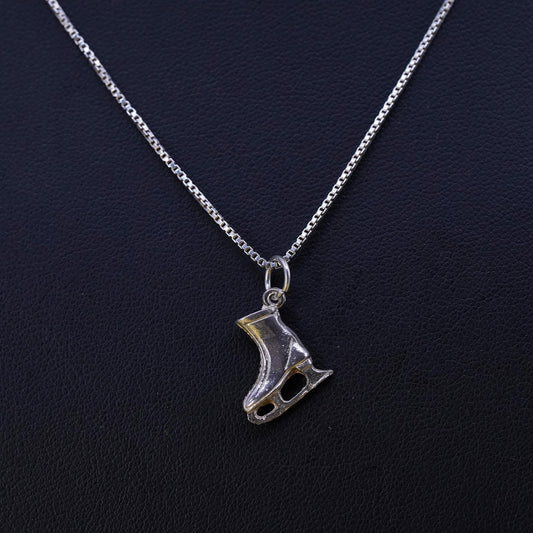 18” 1mm, vintage Italian Sterling silver necklace, 925 box chain w/ skiing shoe