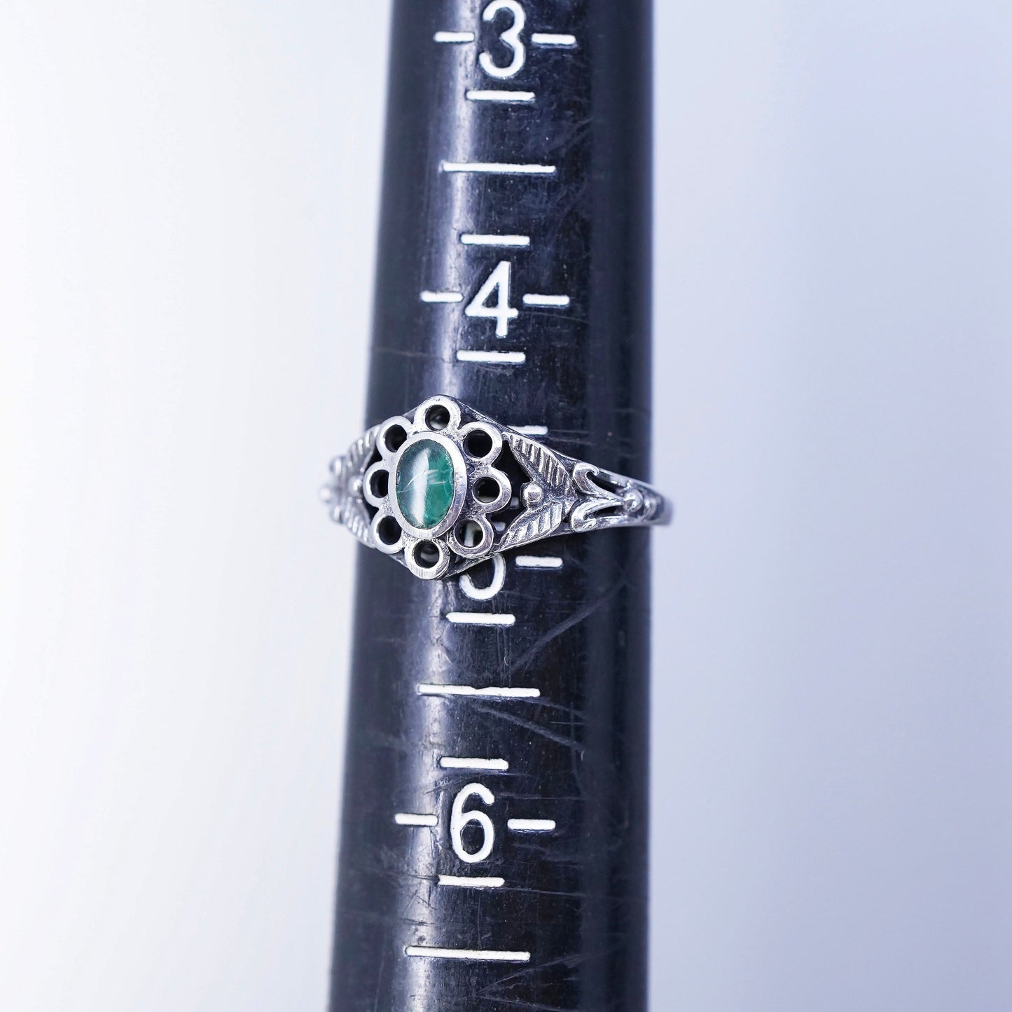 Size 6.5, vintage Sterling 925 silver handmade ring with jade and diamonds