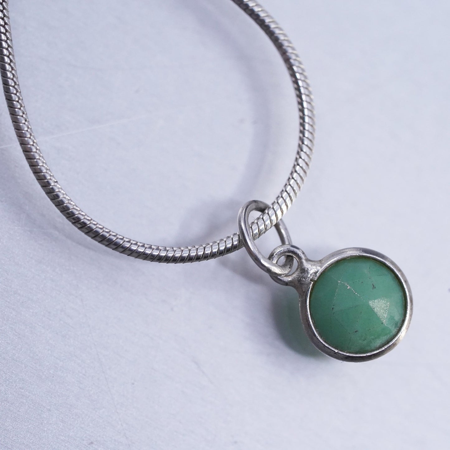 18", vintage Sterling 925 silver handmade snake necklace with turquoise pendant