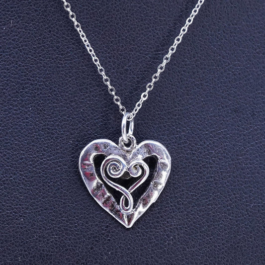 15", vintage Sterling 925 silver handmade circle necklace with heart pendant
