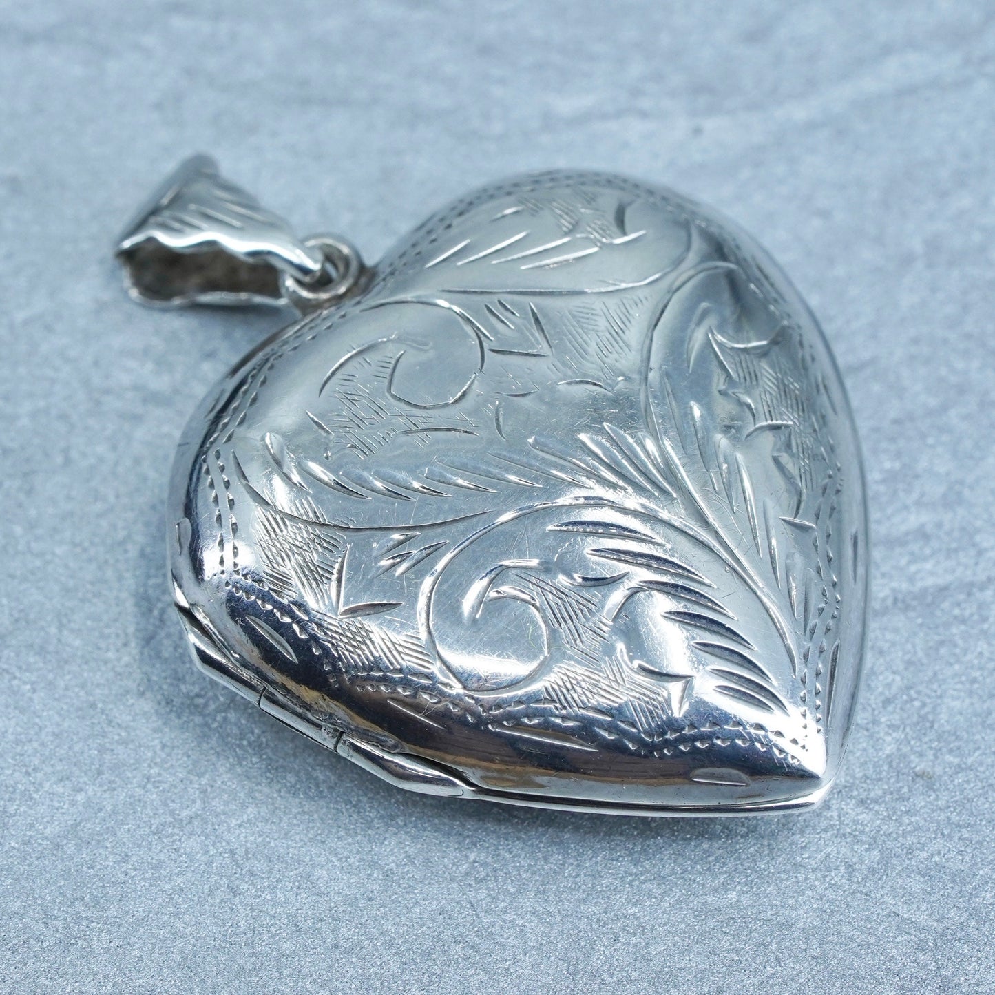 Antique Sterling silver handmade charm, textured 925 heart photos locket