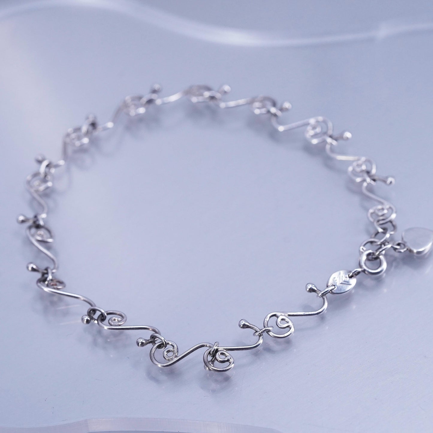 Silpada A0823 Sterling Silver 925 Heart Swirling Link Chain Anklet- 9.25" - 10"