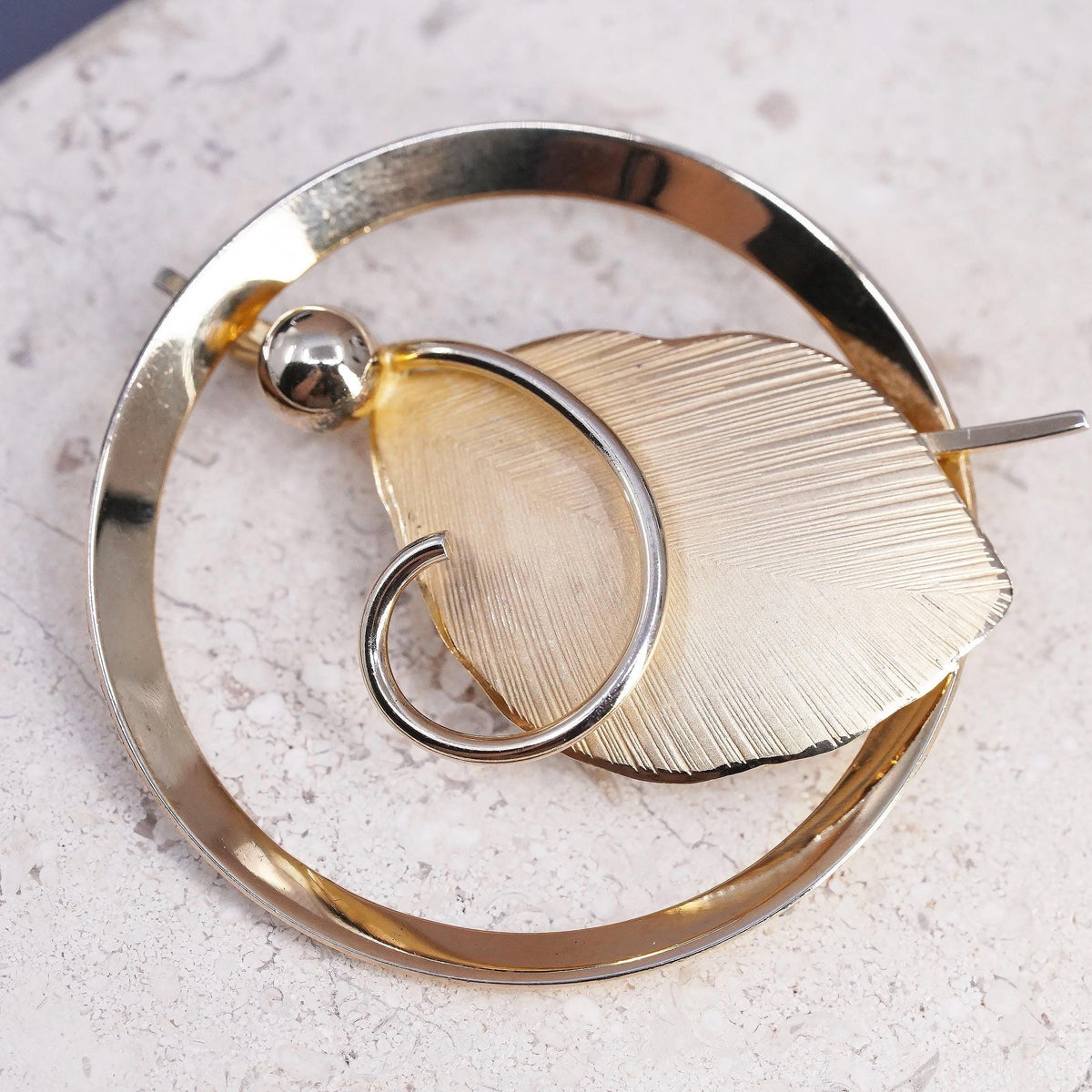 Vintage Bond Boyd vermeil gold over sterling silver brooch, 925 leaf circle pin