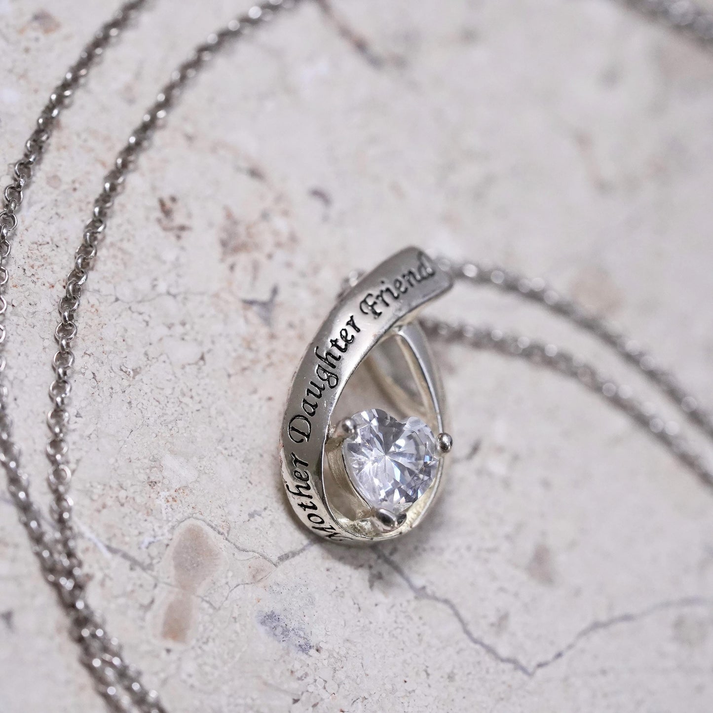 18”, Sterling silver necklace, 925 circle chain cz pendant mother daughter