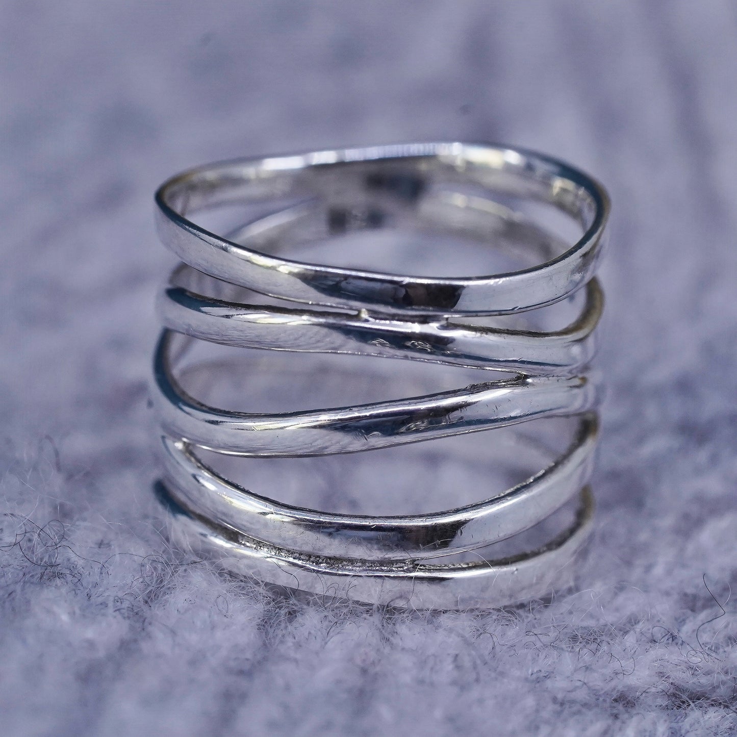 Size 6.5, minimalist, simple Sterling 925 silver handmade wide wavy ring band
