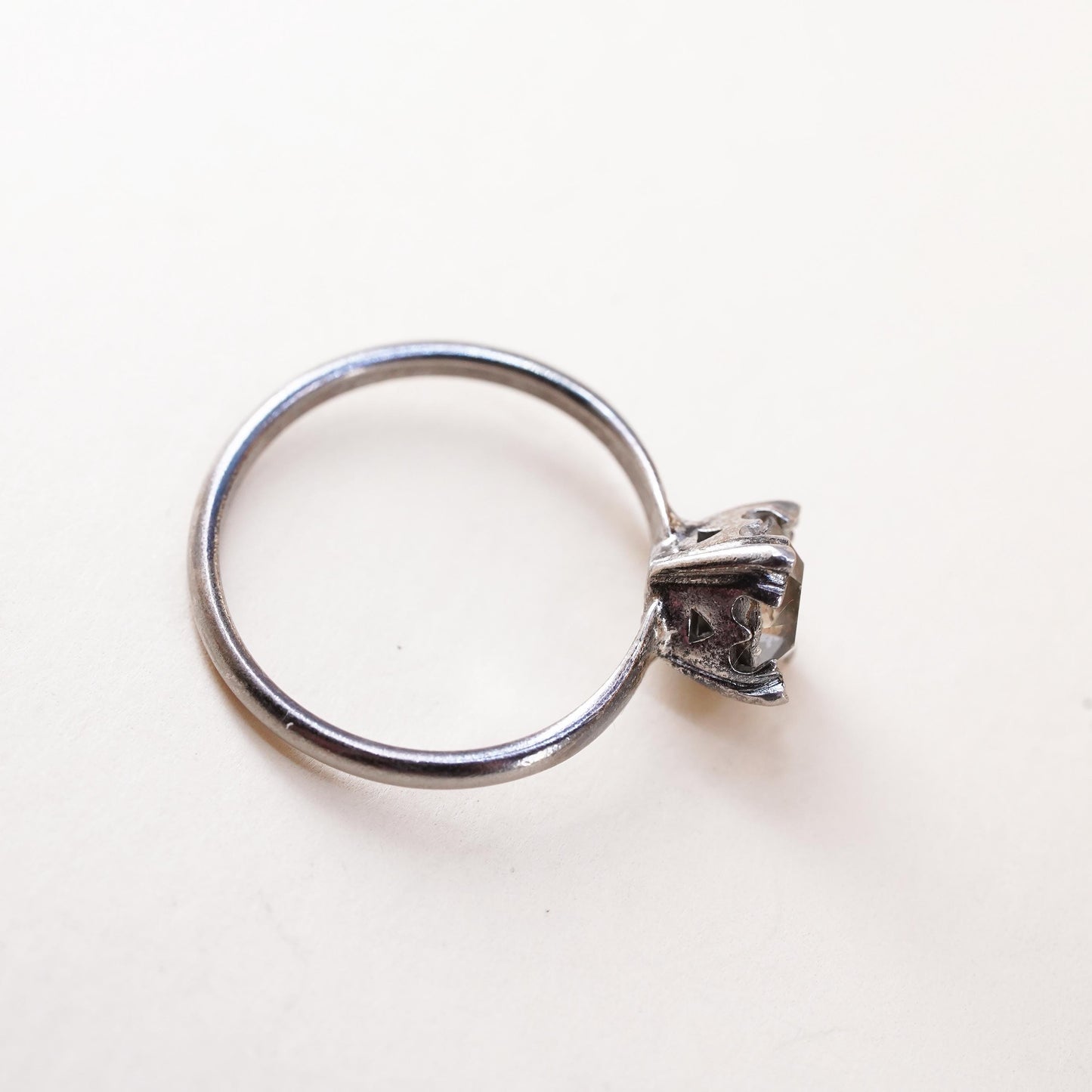 Size 5.5, Vintage oxidized sterling 925 silver engagement cz ring
