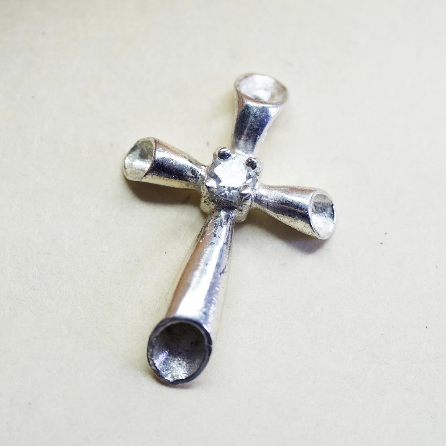 Vintage sterling silver pendant, 925 cross handmade pendant with Cz