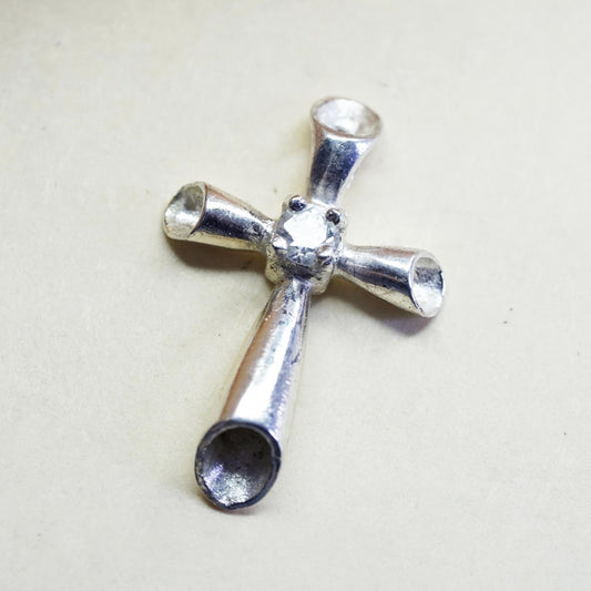 Vintage sterling silver pendant, 925 cross handmade pendant with Cz
