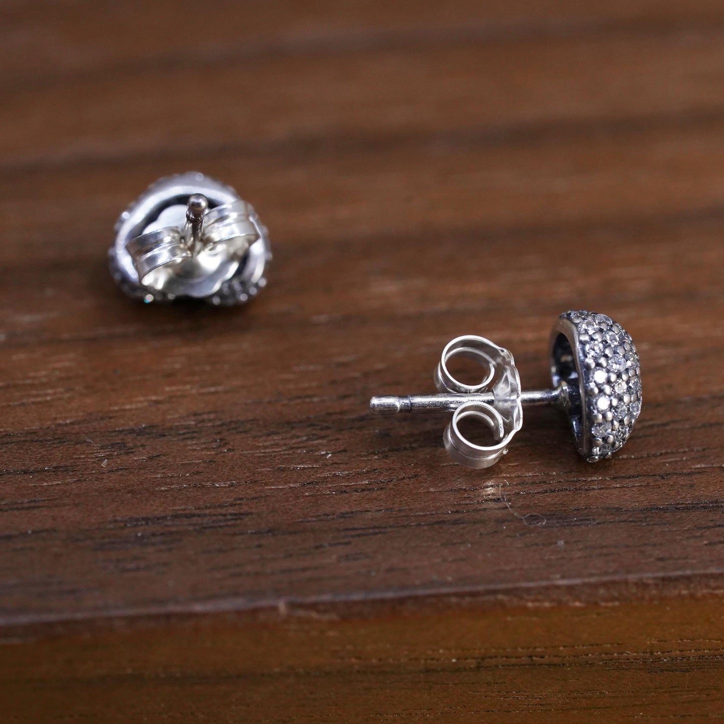 VTG Pandora ALE Sterling silver handmade earrings, 925 heart studs cluster cz