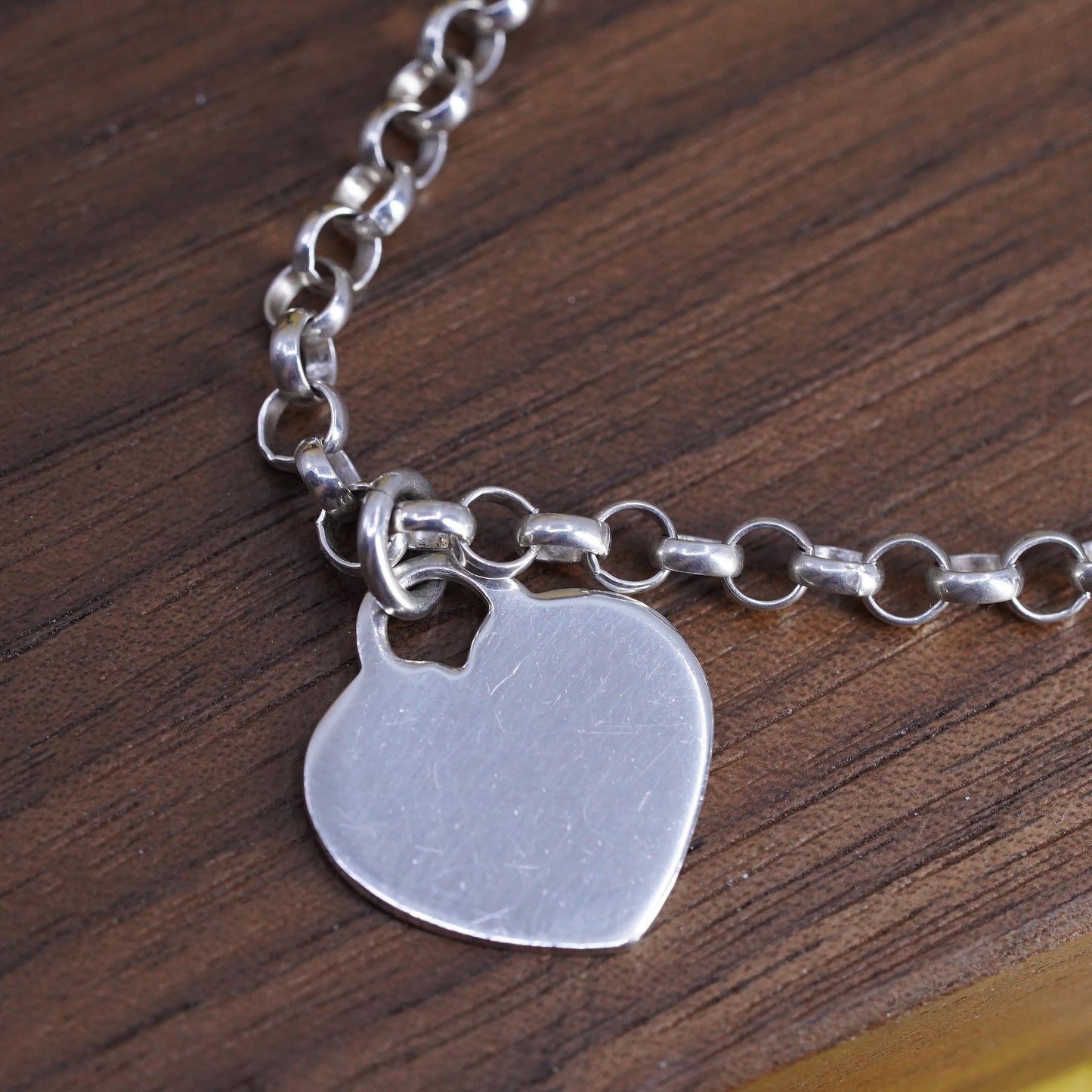 7” 4mm, vintage AERO Sterling silver bracelet, 925 circle chain w/ heart charm