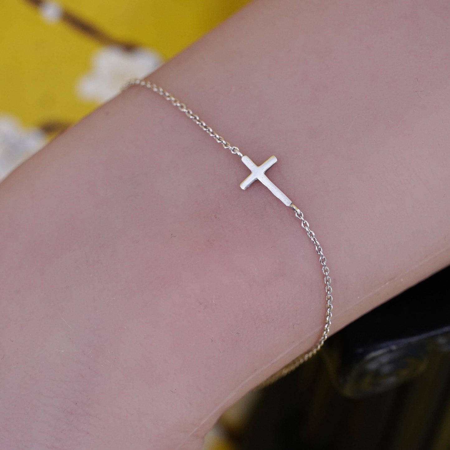 8+1", Vintage Sterling silver handmade bracelet, 925 chain with cross charm