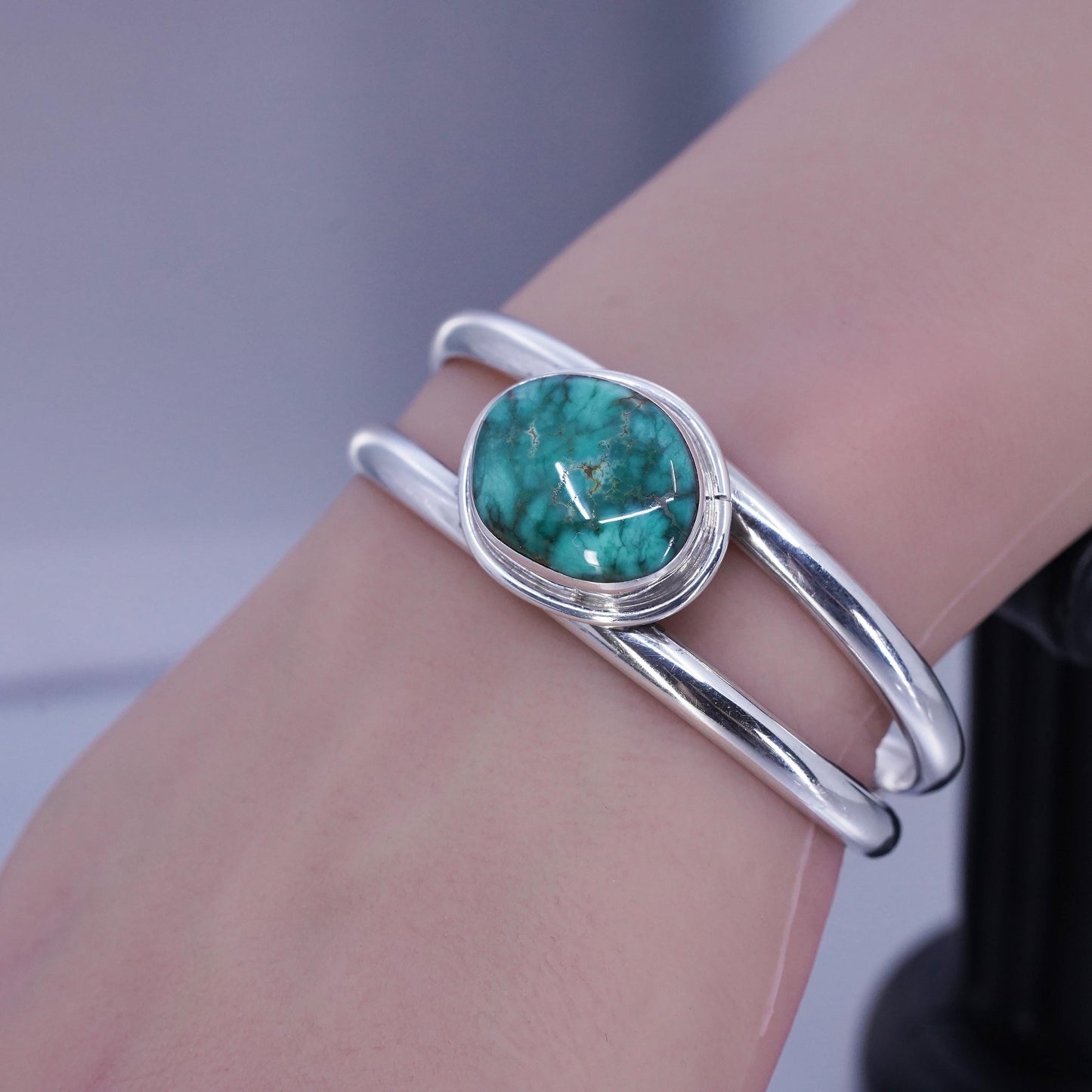 6”, Navajo Native American Gurdal Sterling 925 silver bracelet, cuff turquoise