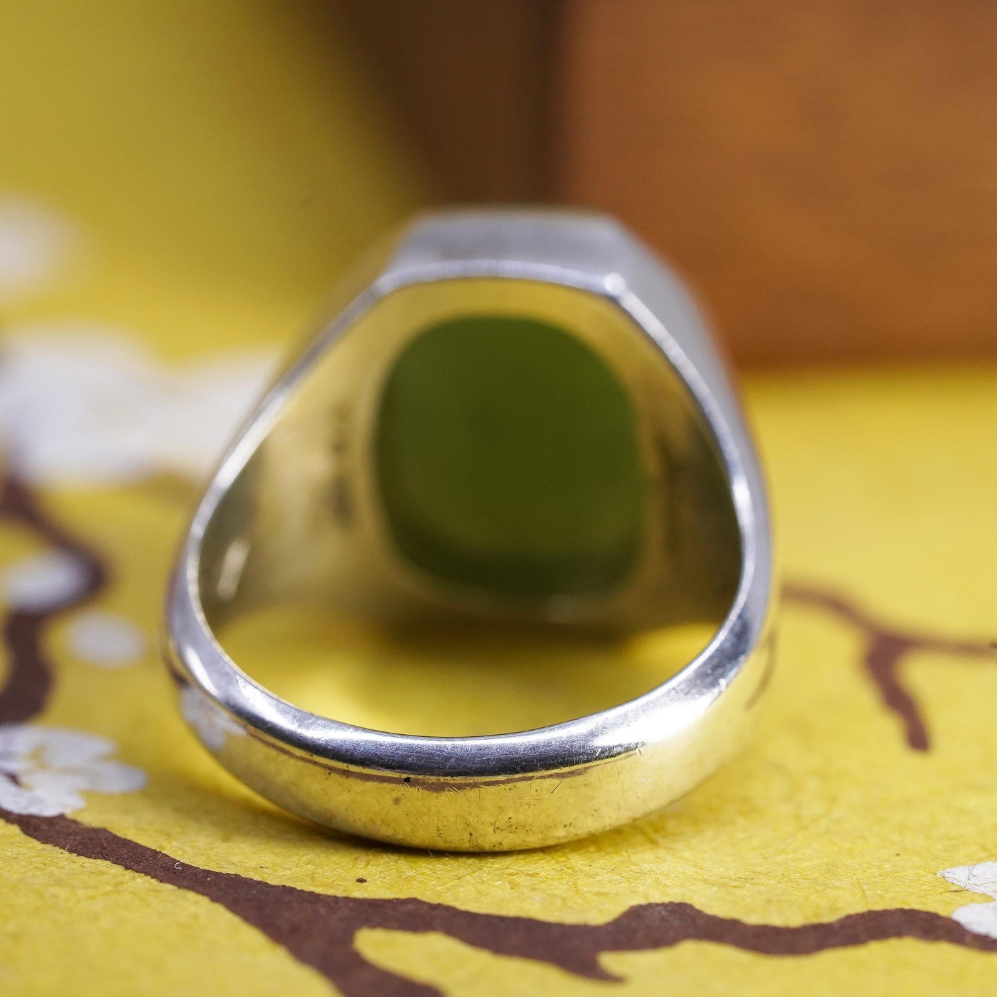 Size 11, vintage Sterling silver statement ring, 925 silver statement ring jade