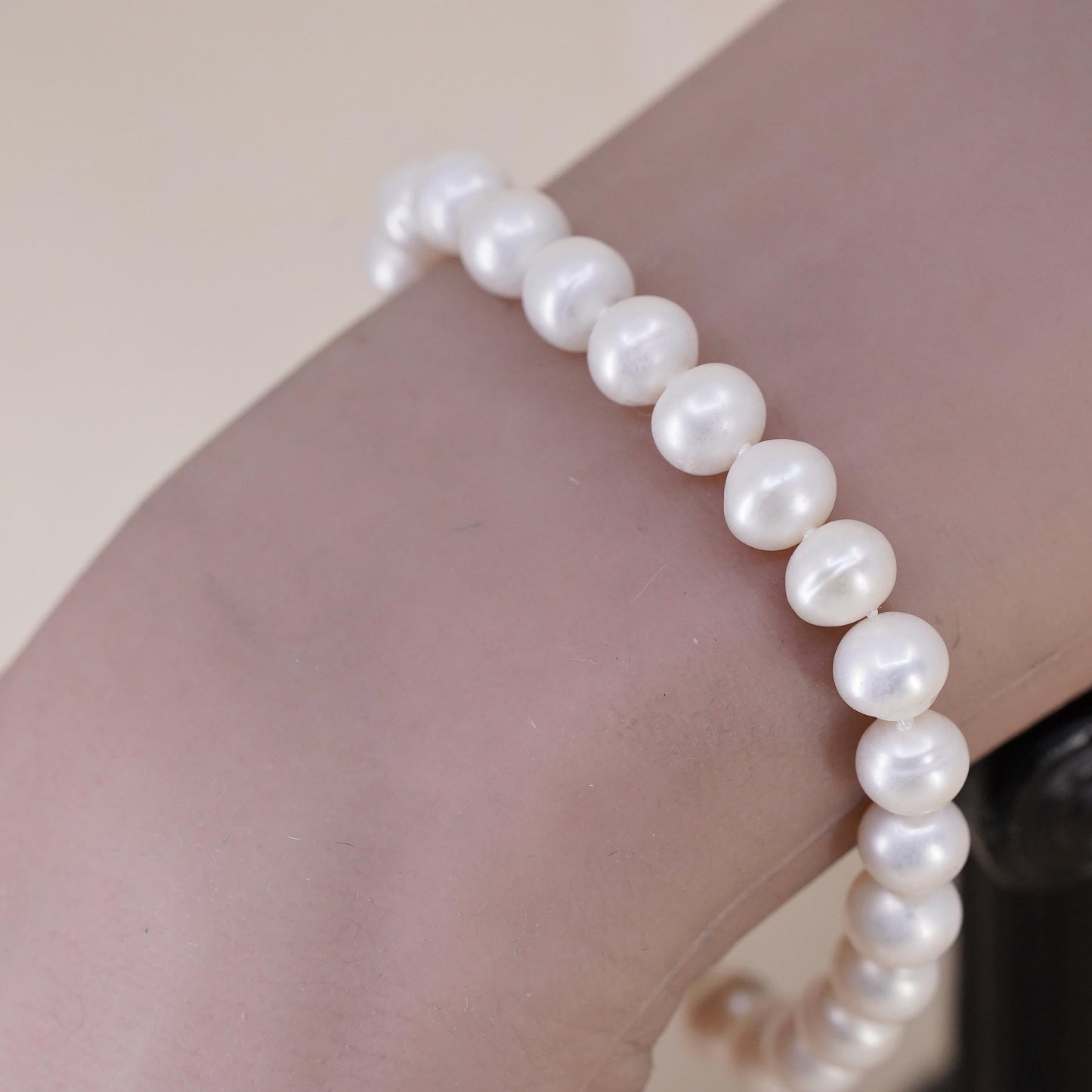 7” 7mm-9mm, Vintage handmade bracelet, freshwater pearl with 925 silver clasp