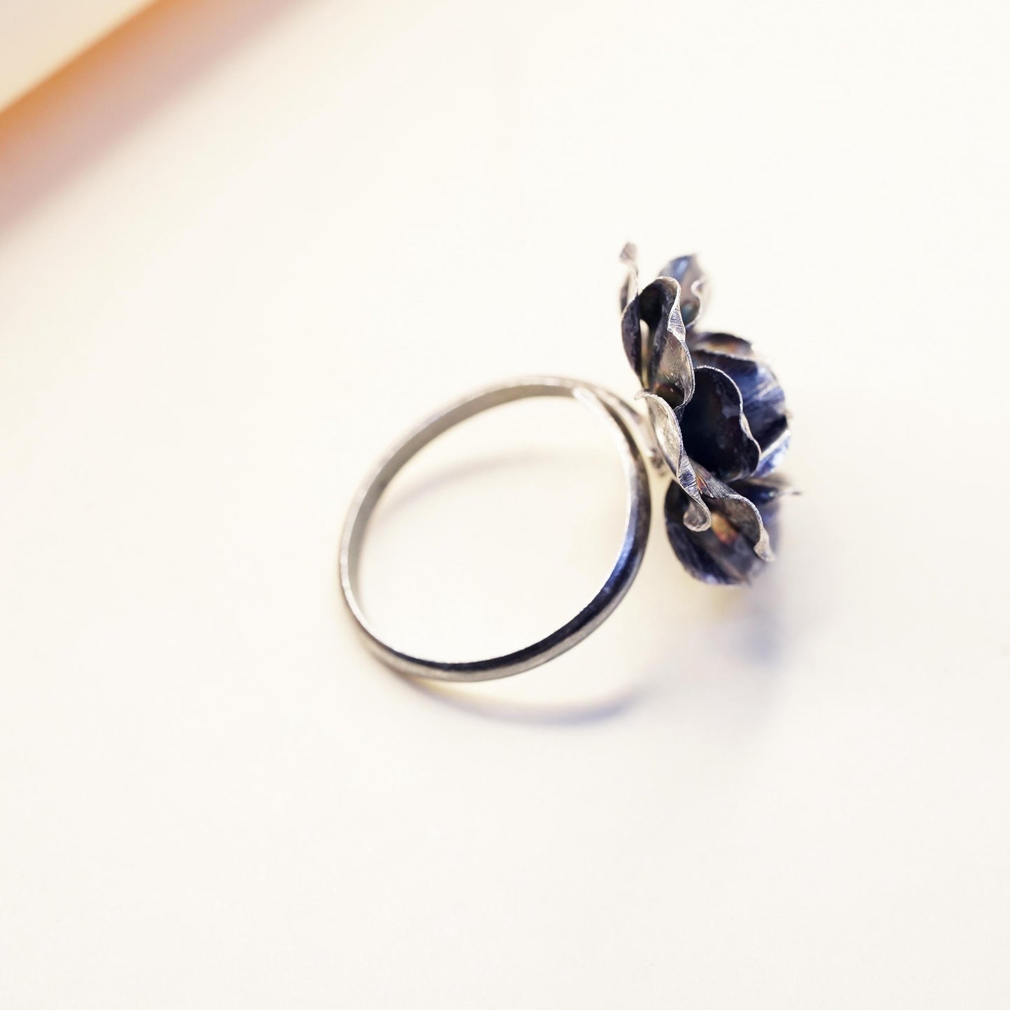Size adjustable, vintage Mexican Sterling silver ring, 925 rose flower ring