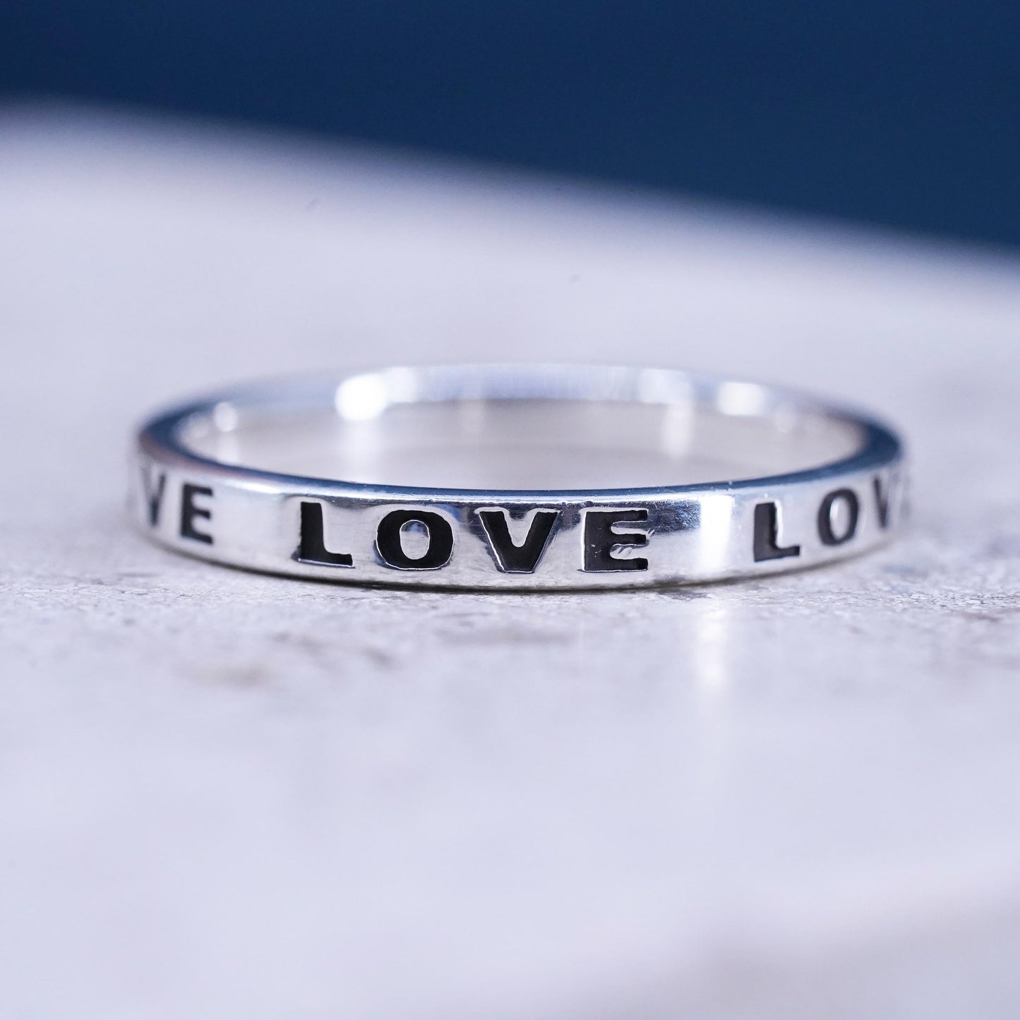 Size 9.5, vintage Sterling silver handmade ring, 925 stackable band with “Love”