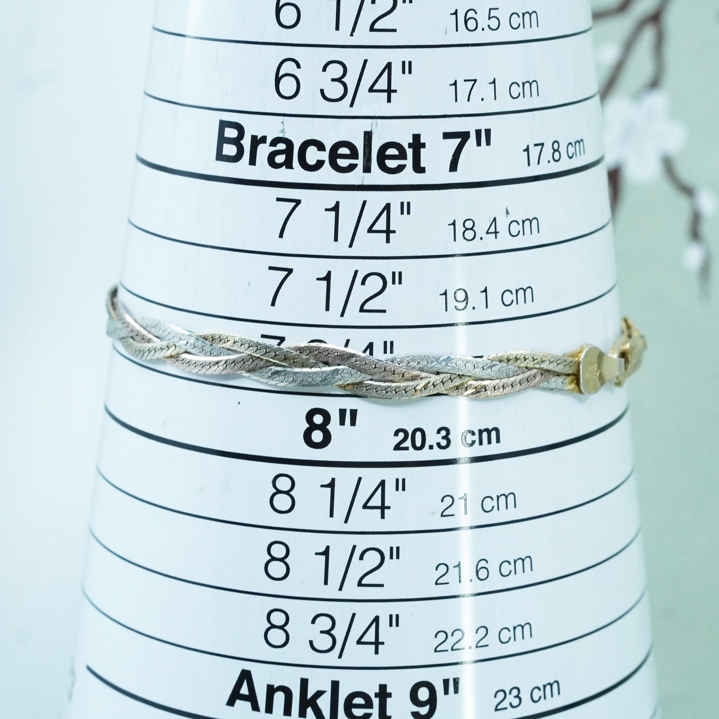 7.75”, vermeil gold over sterling silver bracelet, 925 woven herringbone chain