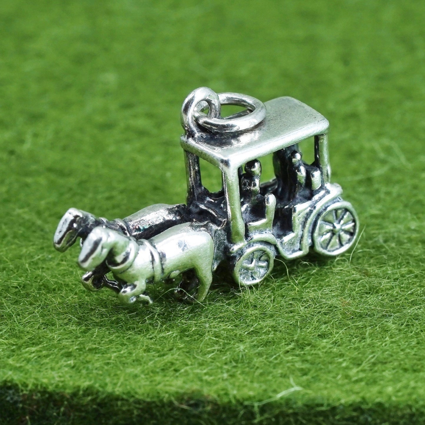 vintage Sterling silver handmade pendant, 925 Horse wagon charm