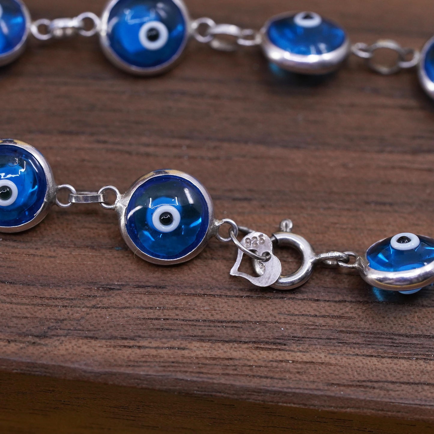 7”, vintage sterling 925 silver handmade bracelet blue evil eye bracelet
