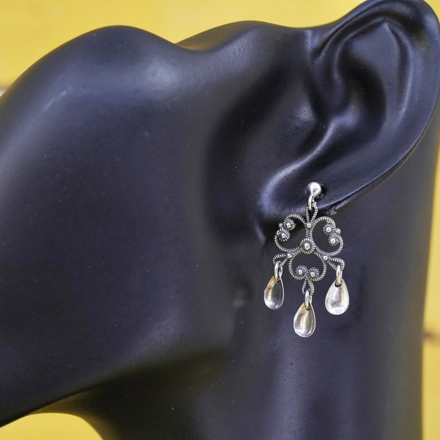 vintage sterling 925 silver handmade filigree earrings with teardrop dangles
