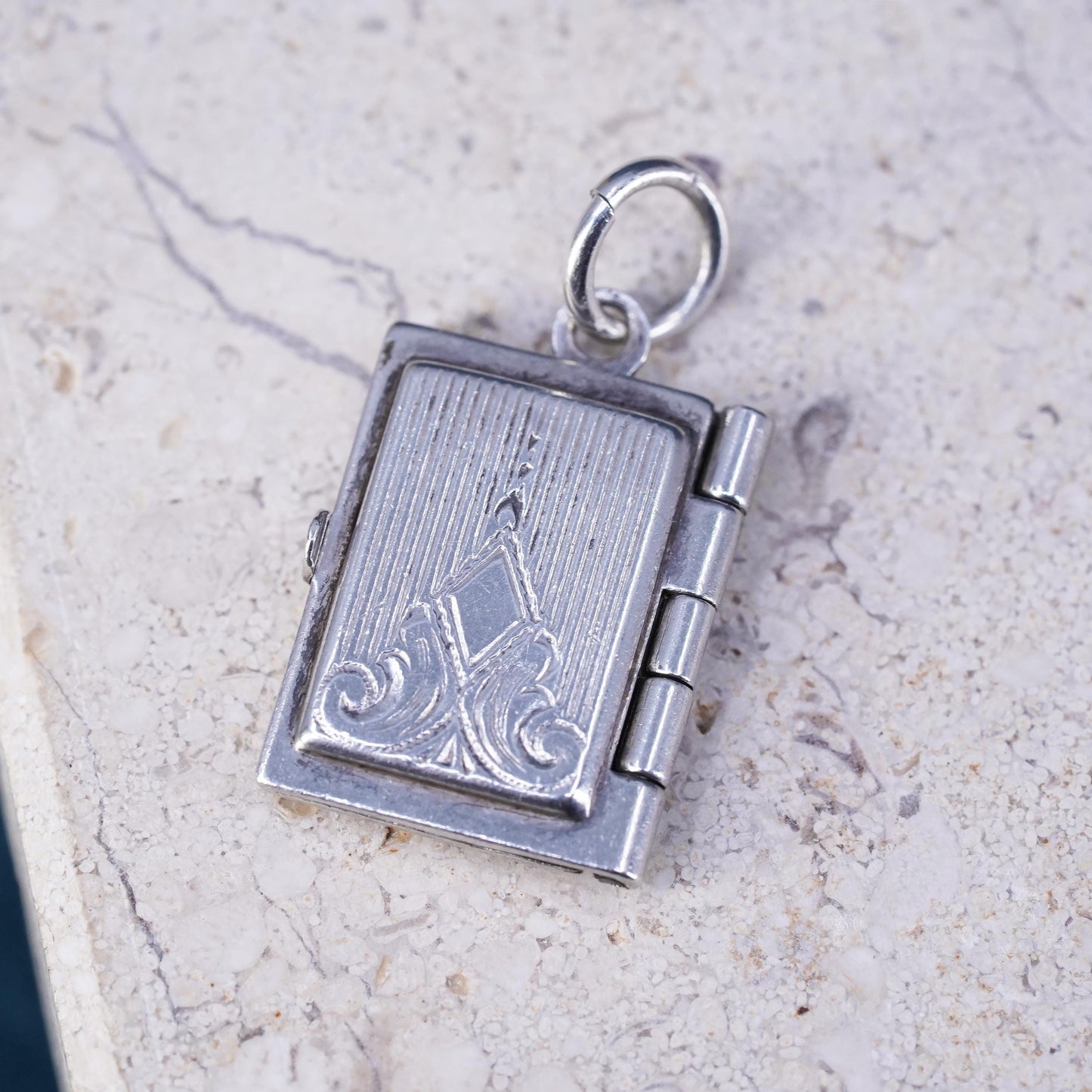 Vintage Sterling silver handmade pendant, 925 rectangular 4 photos locket