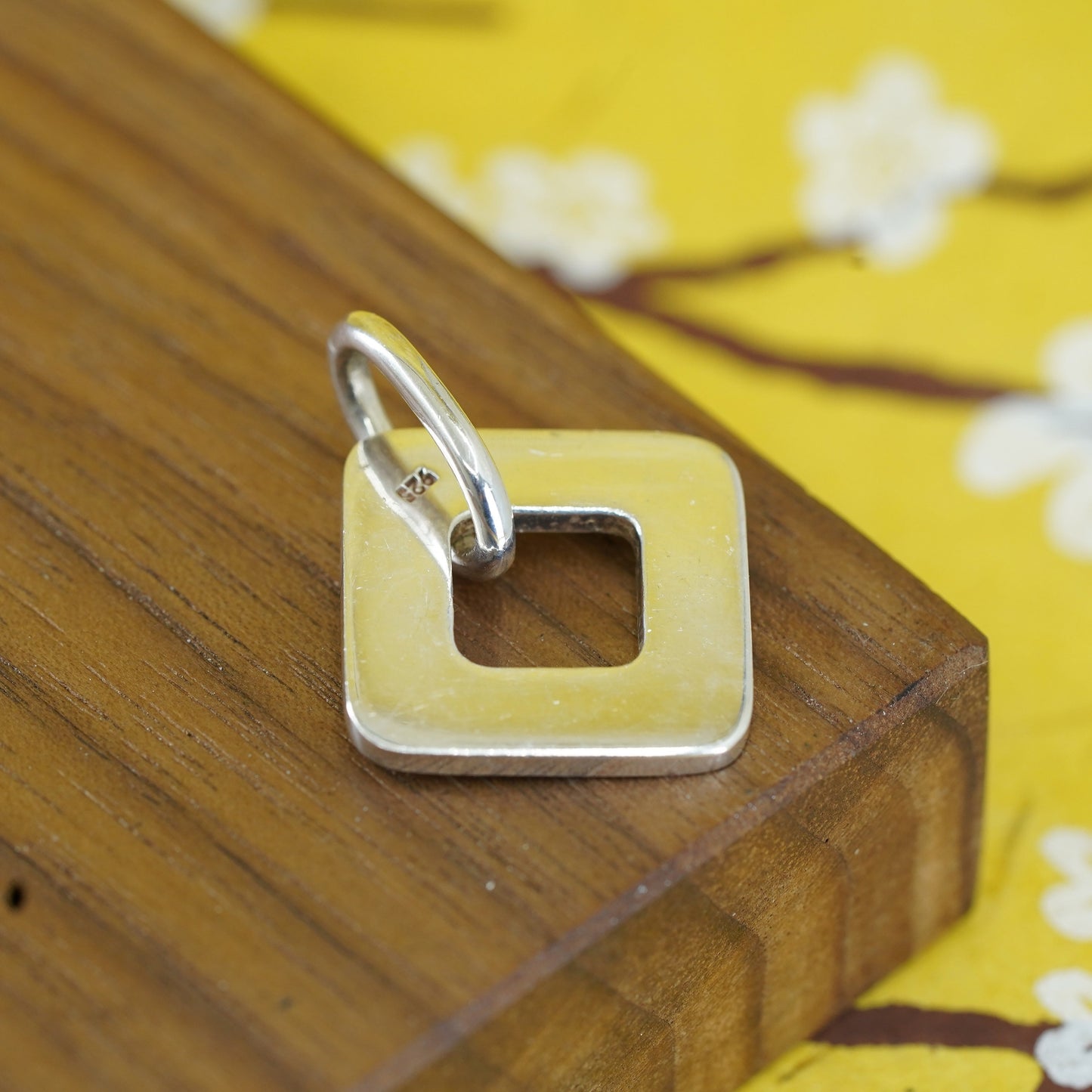 Vintage sterling silver handmade pendant, 925 square charm
