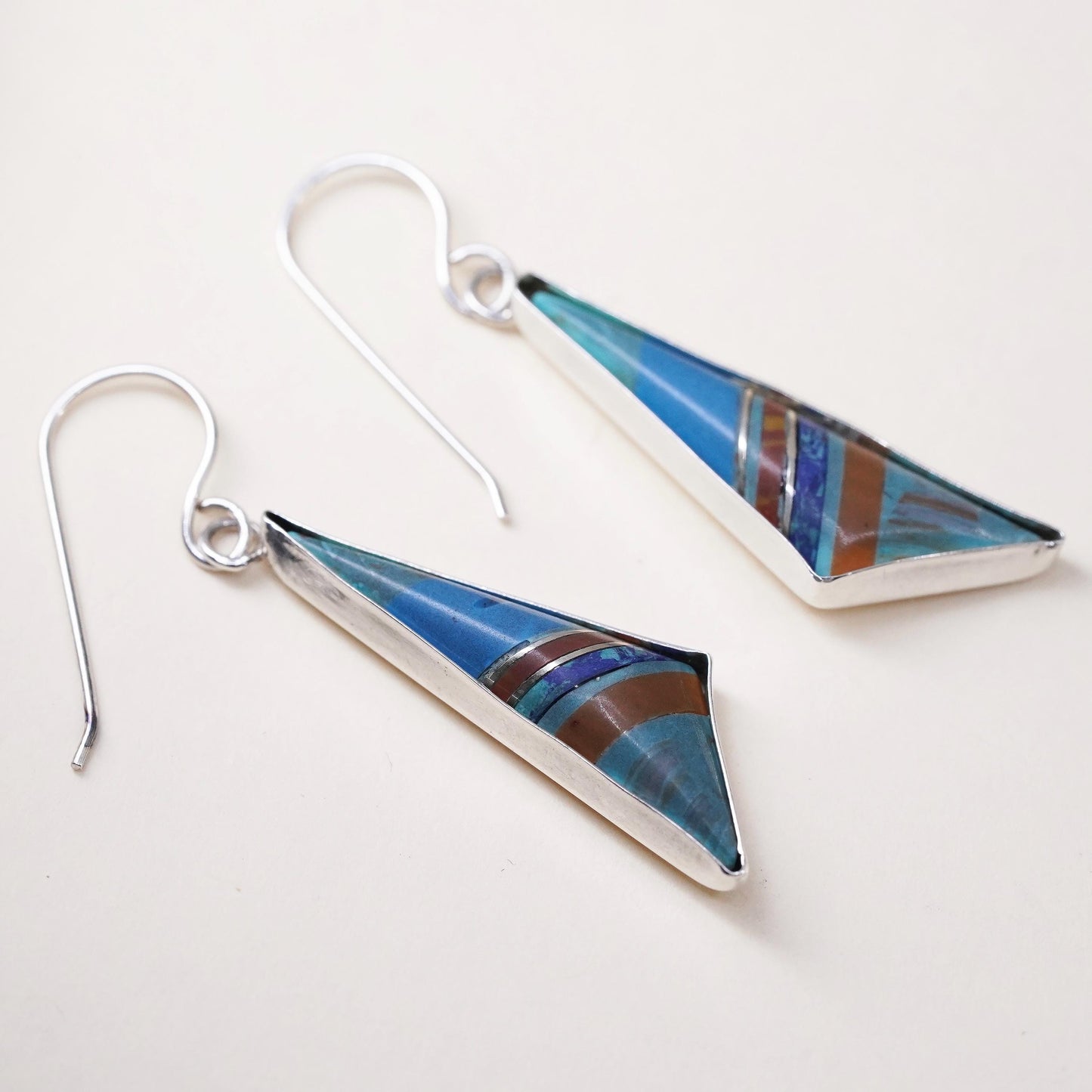 Native American Sterling 925 silver handmade triangular earrings turquoise