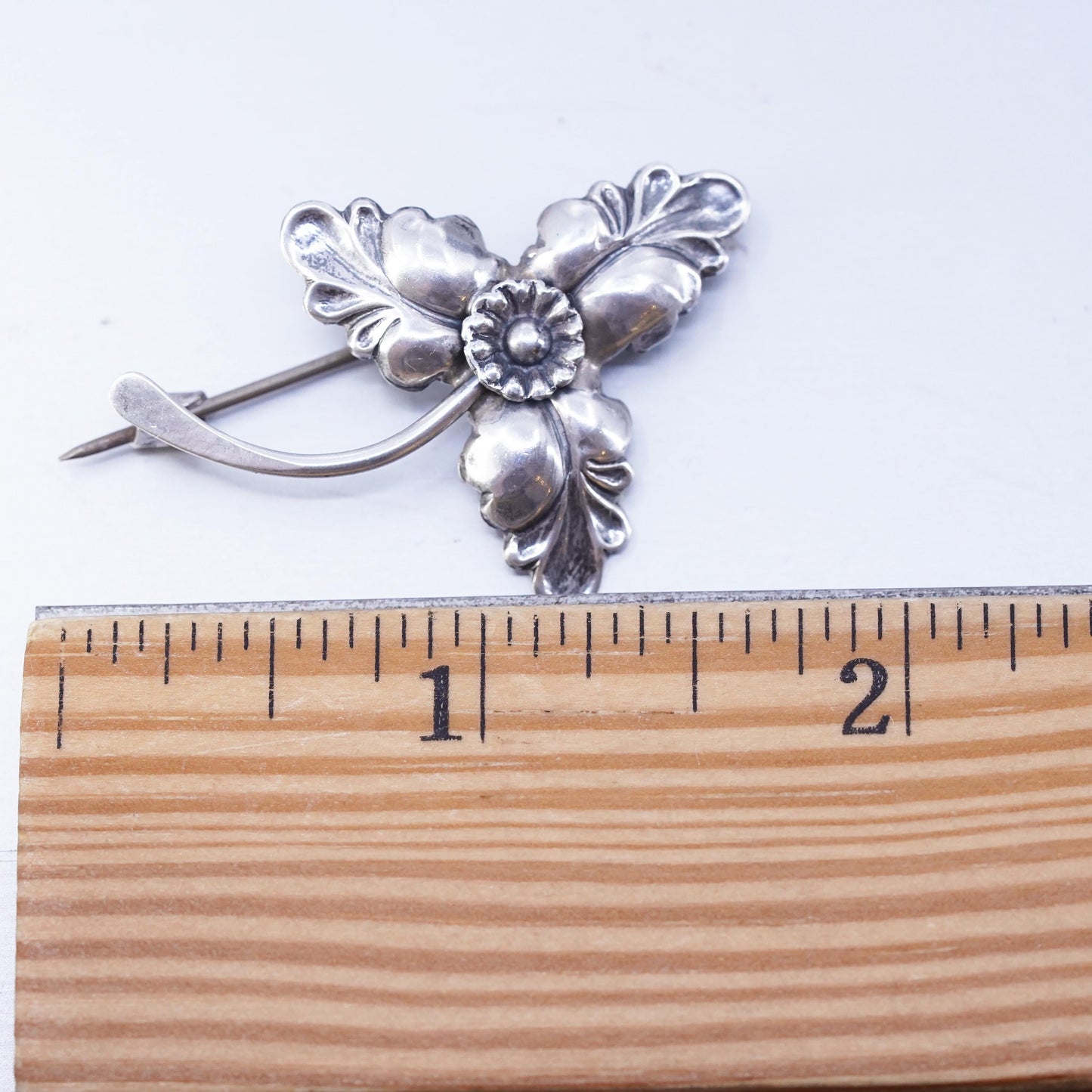 Vintage Mid Century HS Denmark Sterling Hermann Siersbol Silver 925 Leaf Brooch