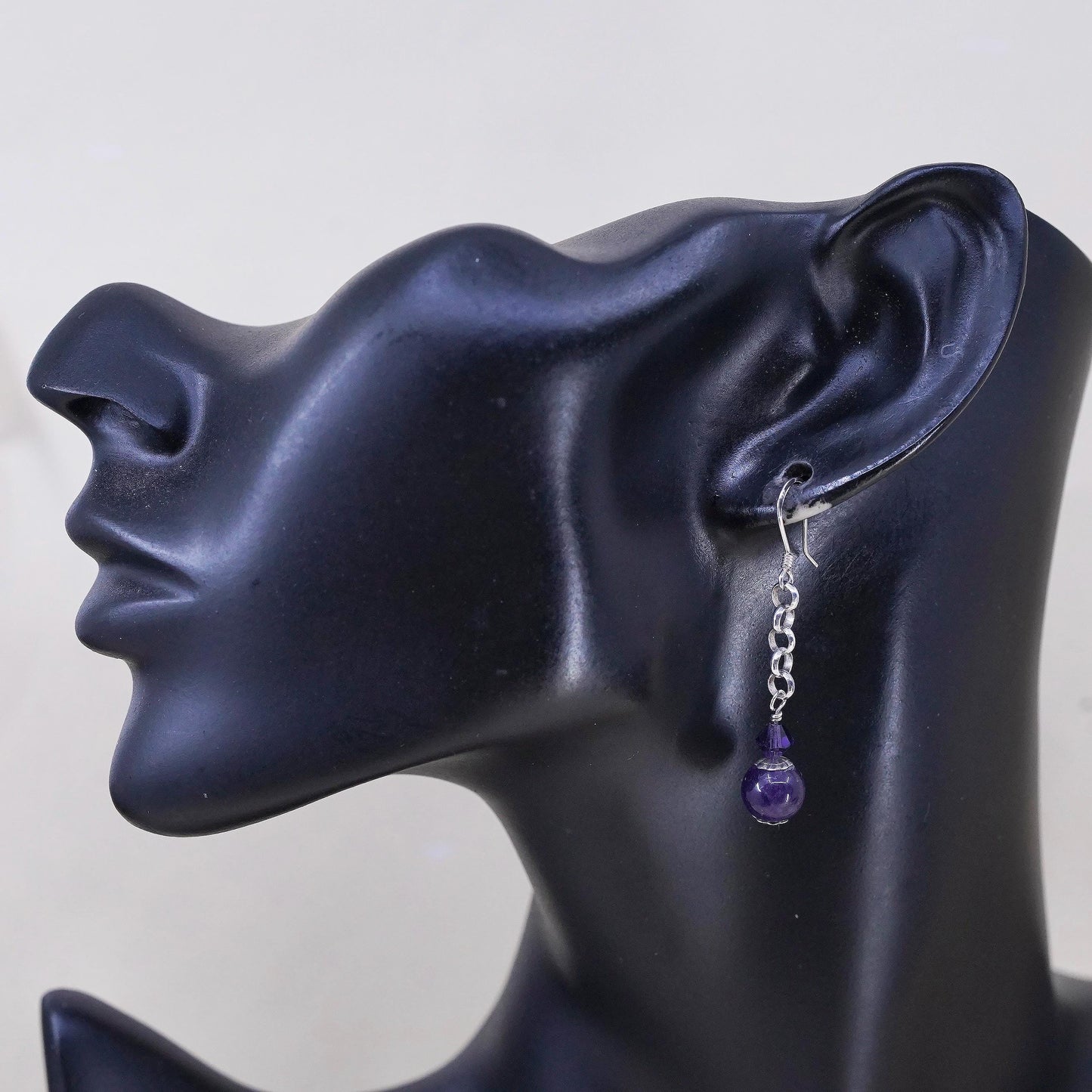 Vintage Sterling 925 silver handmade earrings with amethyst beads dangles
