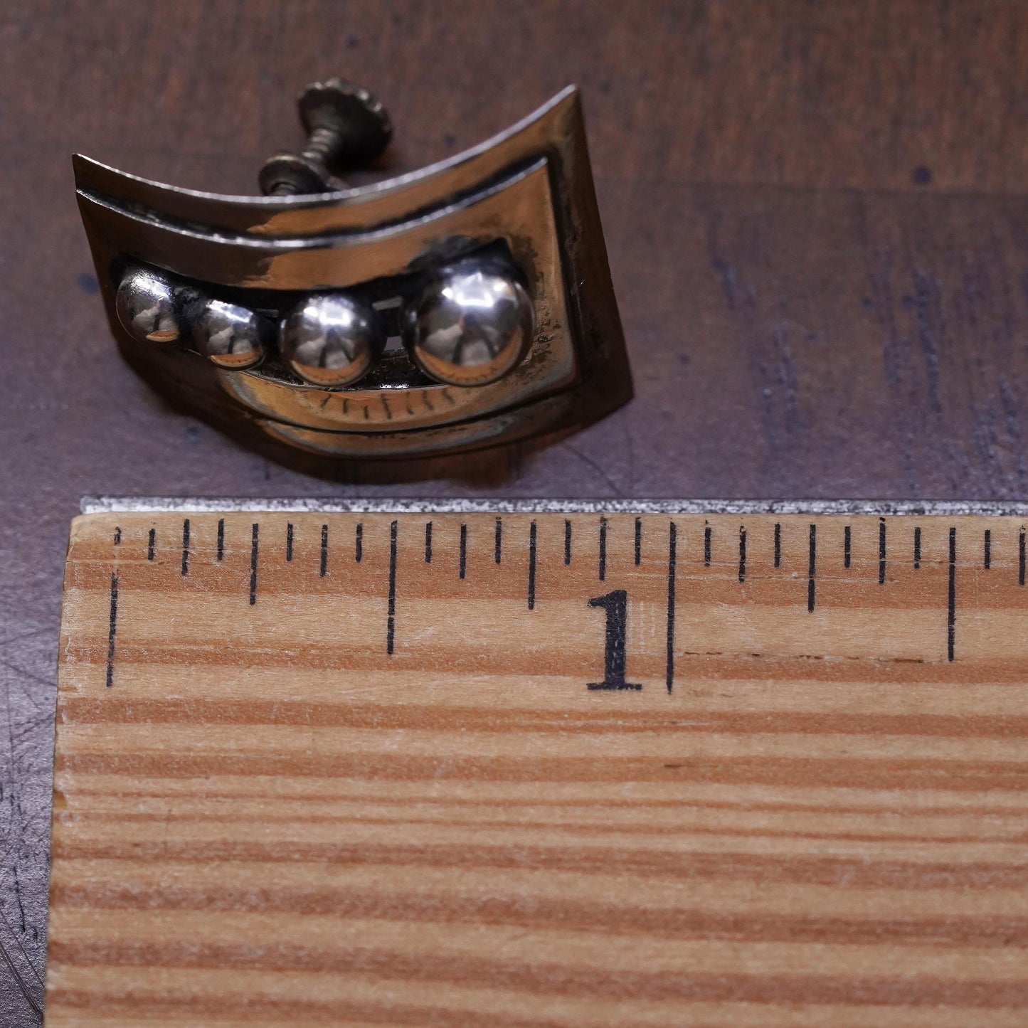 VTG southwestern sterling silver handmade single earring, 925 beaded screw back