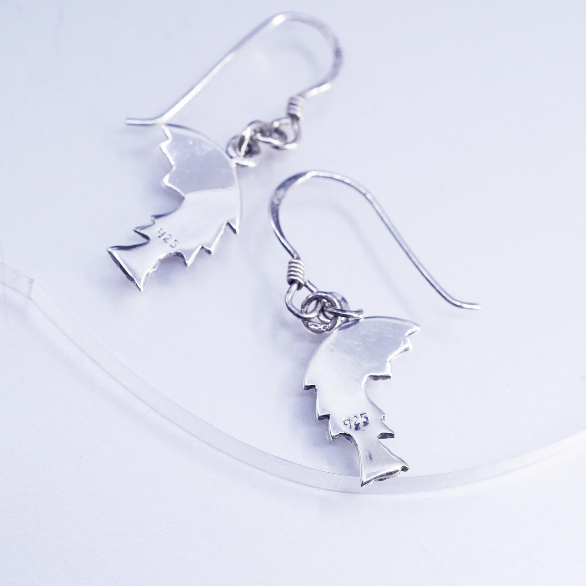 Vintage Sterling Silver 925 Fish Dangle Earrings, Geometric Fish Skeleton Drops