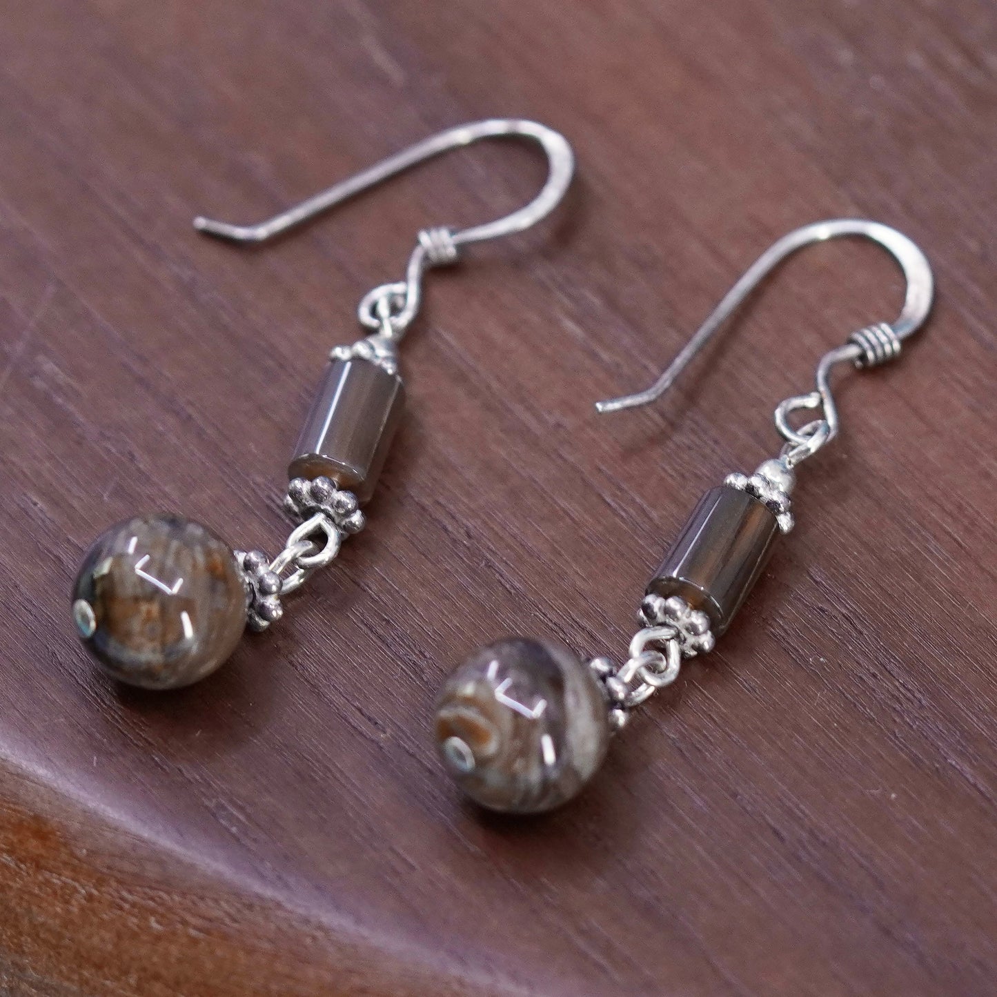 Vintage Sterling silver 925 handmade earrings with agate beads