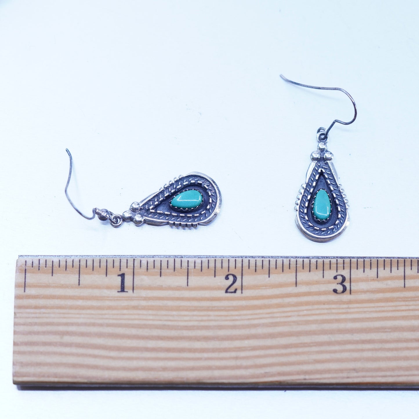Native American Navajo sterling 925 silver handmade teardrop earrings turquoise