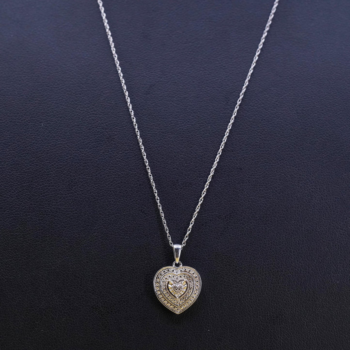 20”, sterling silver circle necklace with 925 genuine diamonds heart pendant