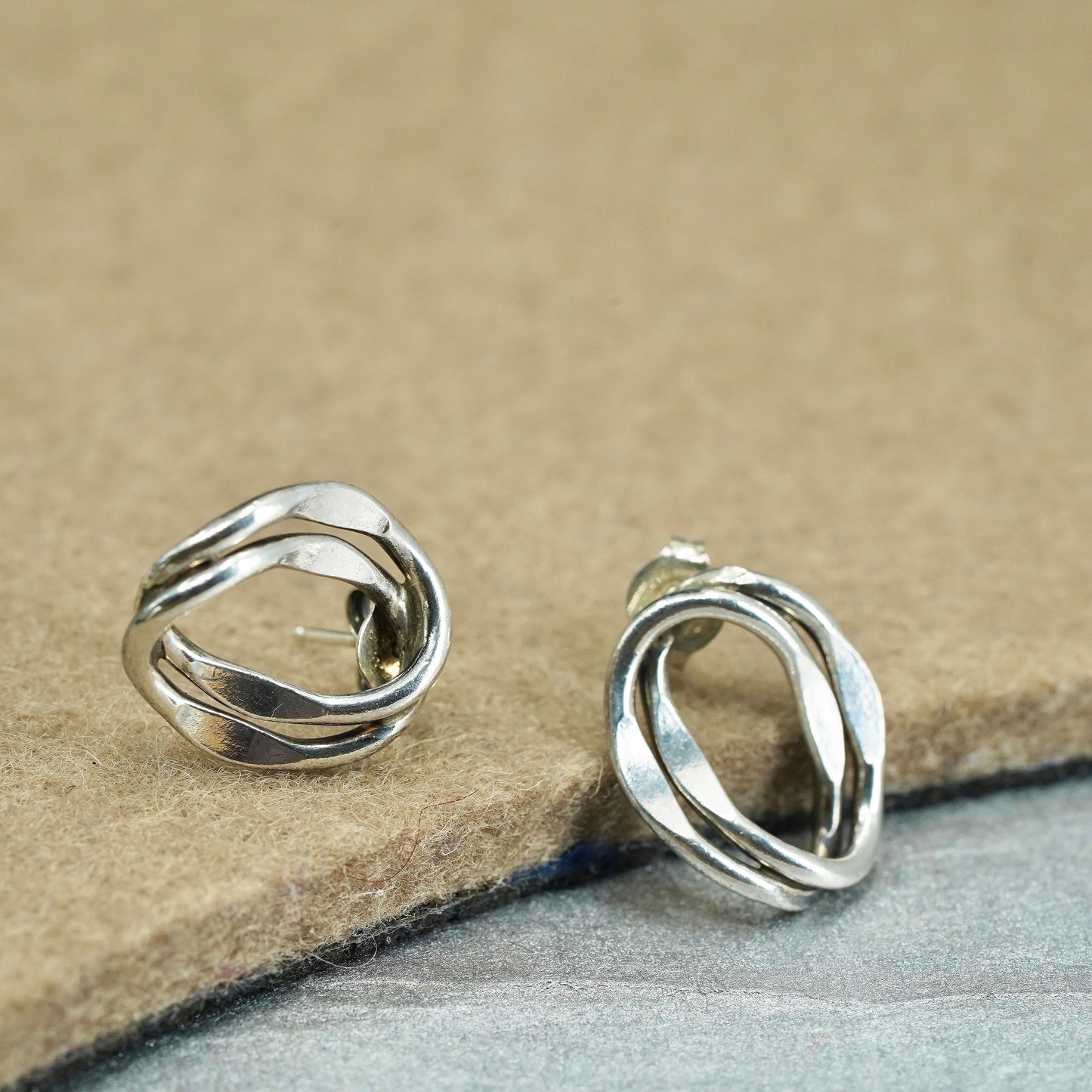 Vintage Sterling 925 silver handmade earrings, oval studs